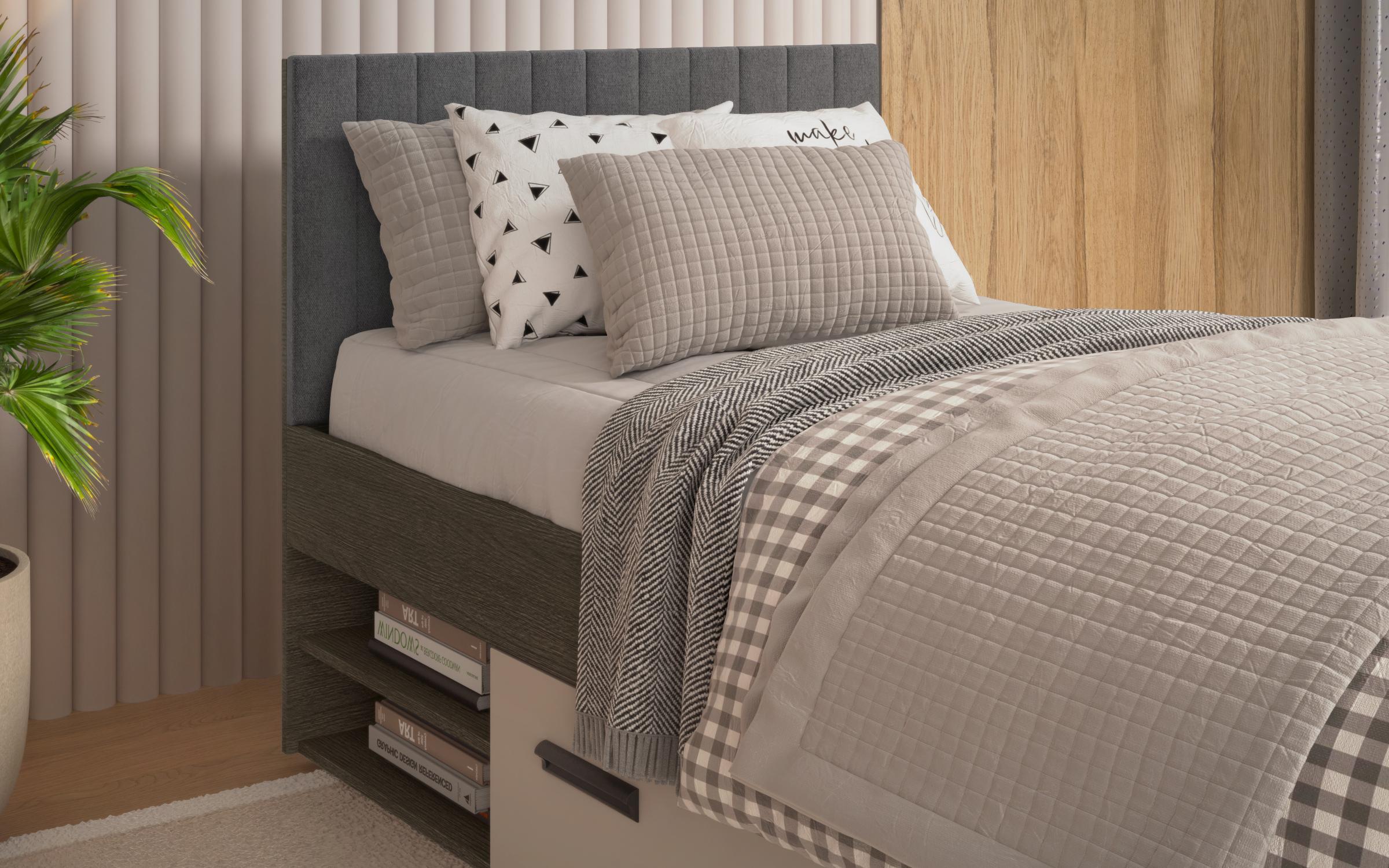 Bed for mattress 90/200 Trace, Anthracite oak + cashmere + grey Ej46  5