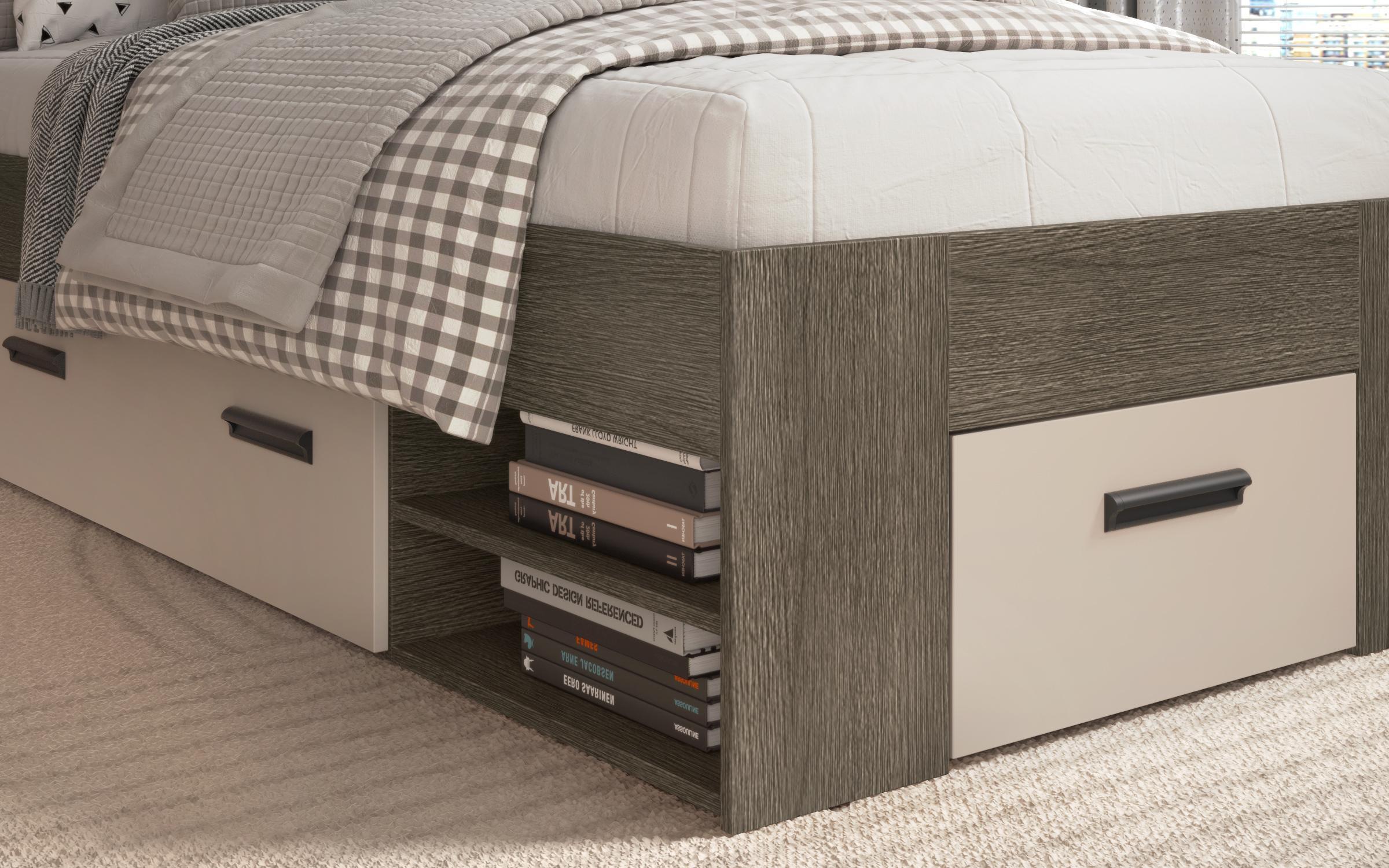 Bed for mattress 90/200 Trace, Anthracite oak + cashmere + grey Ej46  6