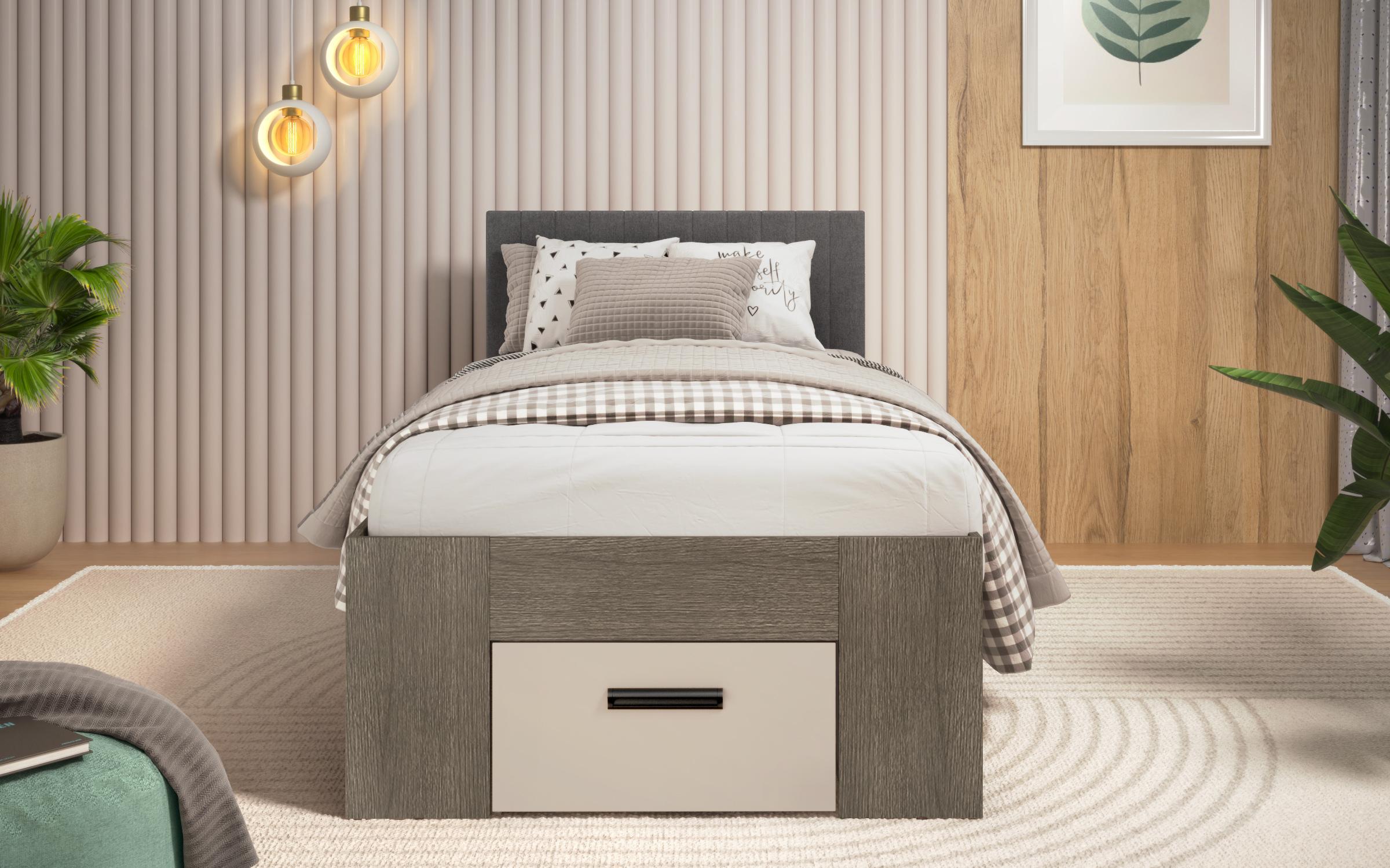 Bed for mattress 90/200 Trace, Anthracite oak + cashmere + grey Ej46  4