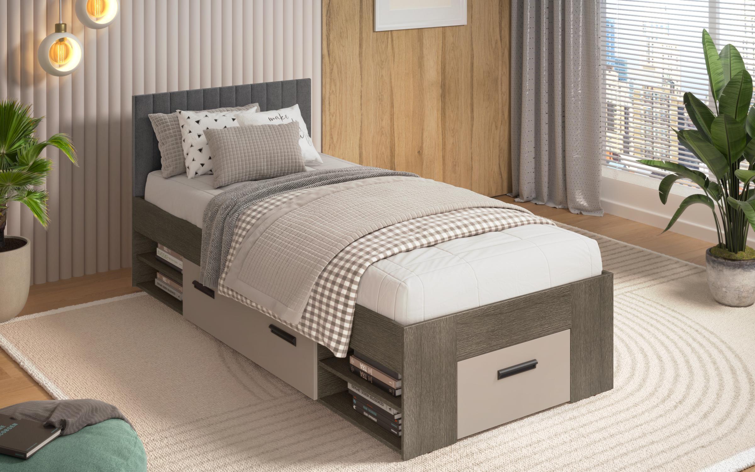 Bed for mattress 90/200 Trace, Anthracite oak + cashmere + grey Ej46  3