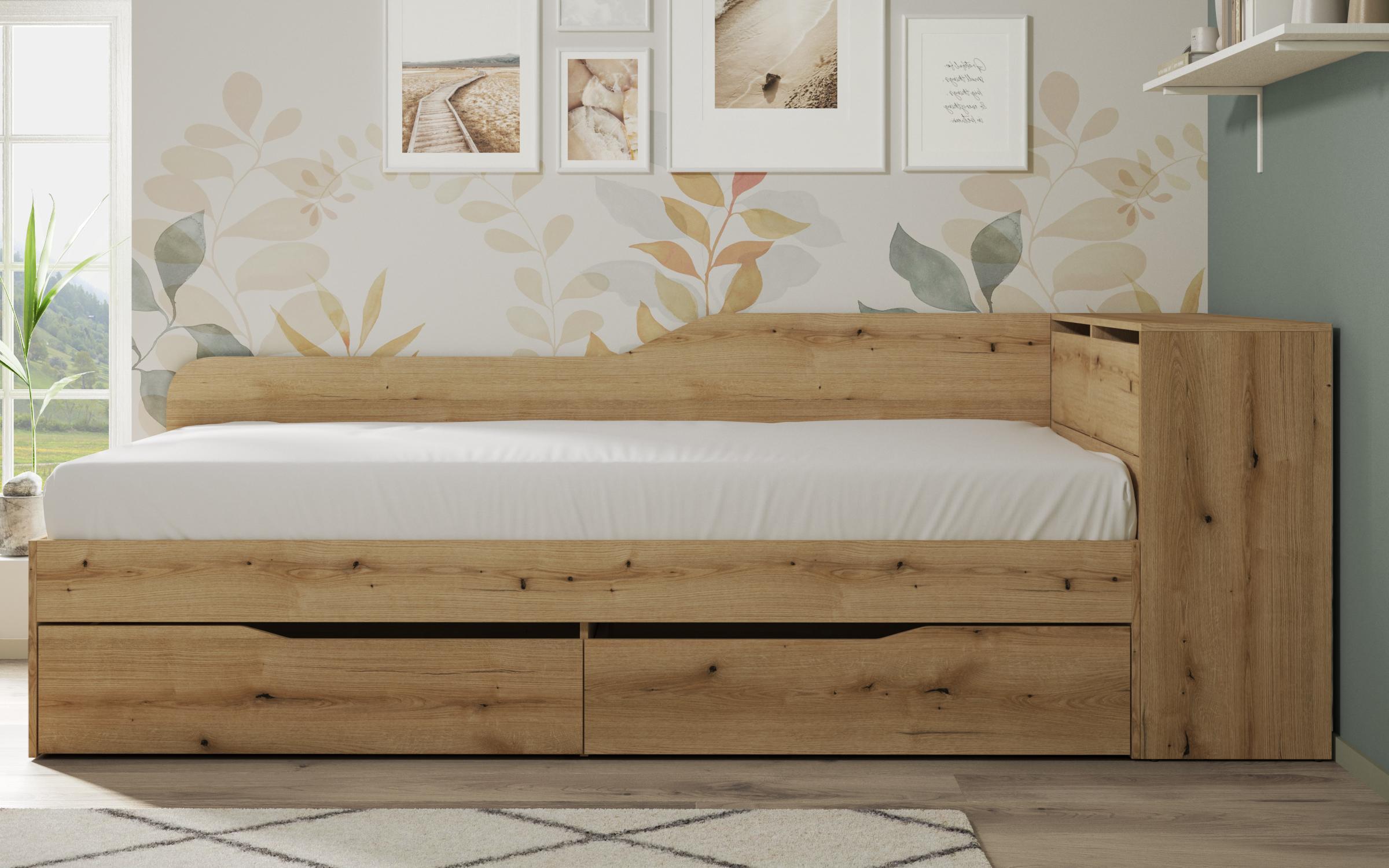 Bed + storage chest + drawers for mattress 90/200 Ester, Evoke oak  3