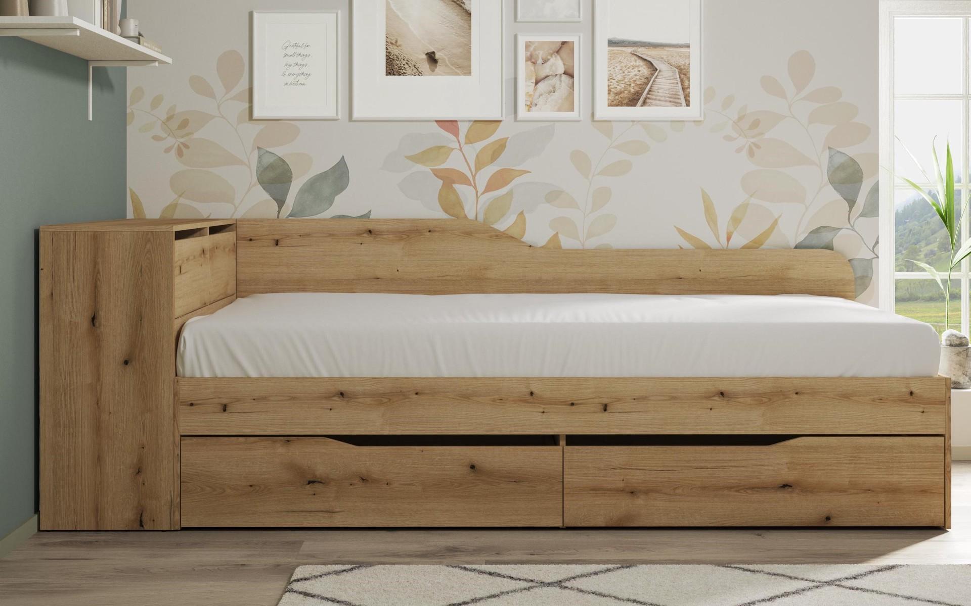 Bed + storage chest + drawers for mattress 90/200 Ester, Evoke oak  4