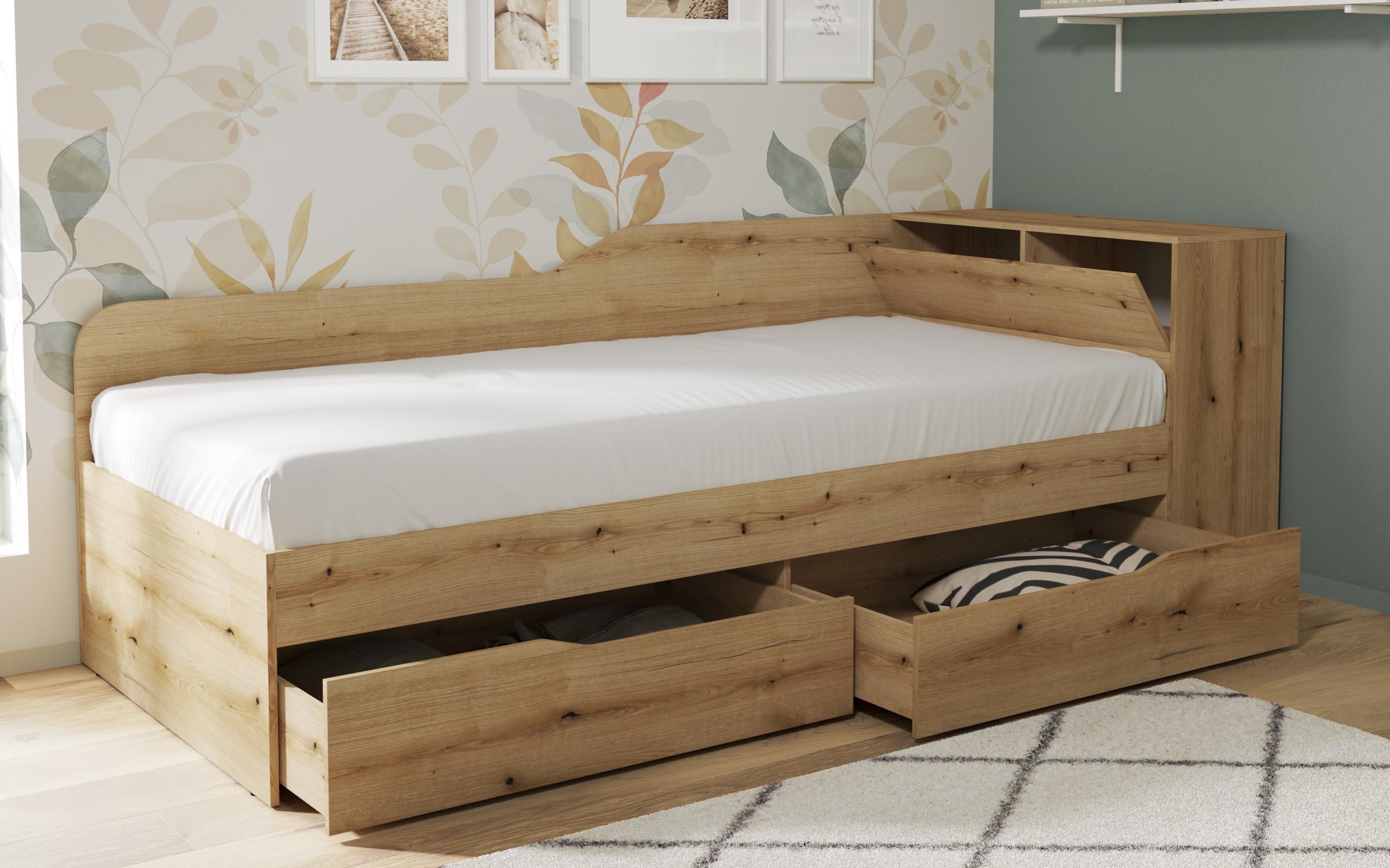 Bed + storage chest + drawers for mattress 90/200 Ester, Evoke oak  4