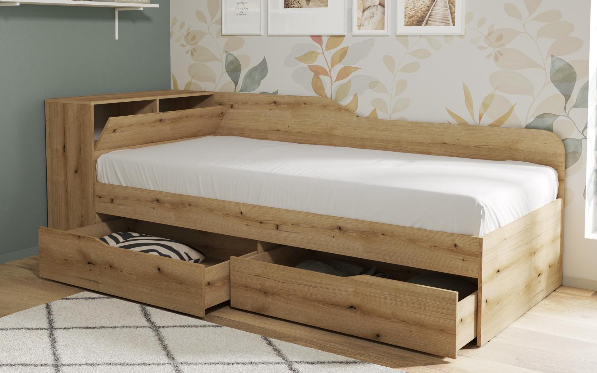 Bed + storage chest + drawers for mattress 90/200 Ester, Evoke oak  3