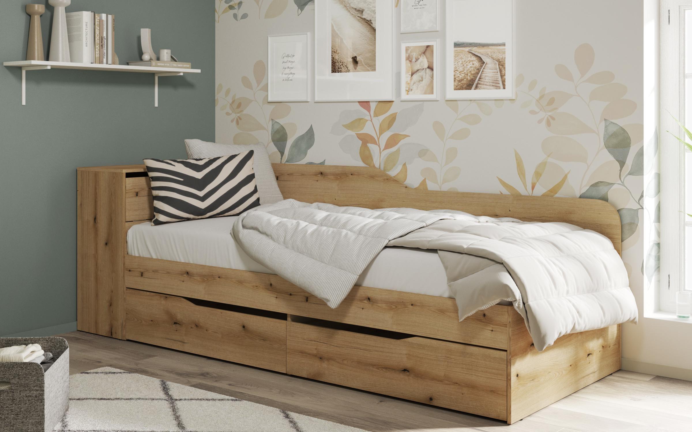 Bed + storage chest + drawers for mattress 90/200 Ester, Evoke oak  1