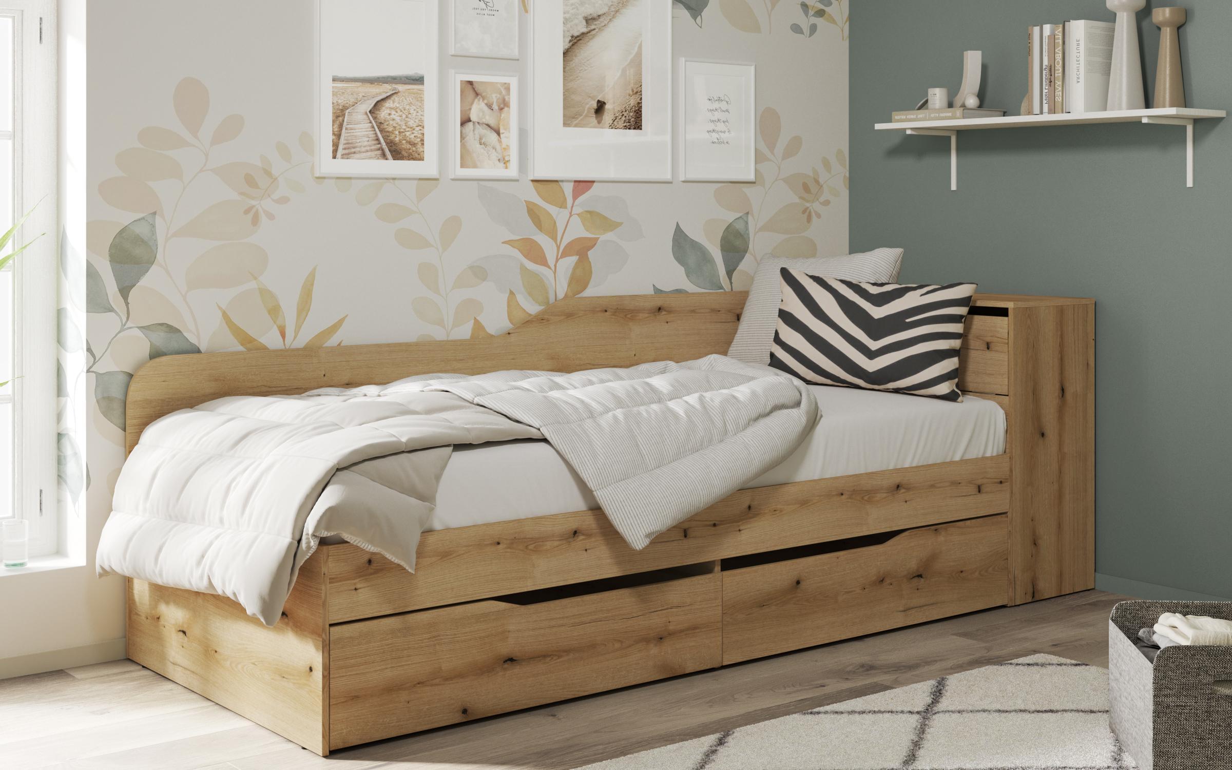 Bed + storage chest + drawers for mattress 90/200 Ester, Evoke oak  1