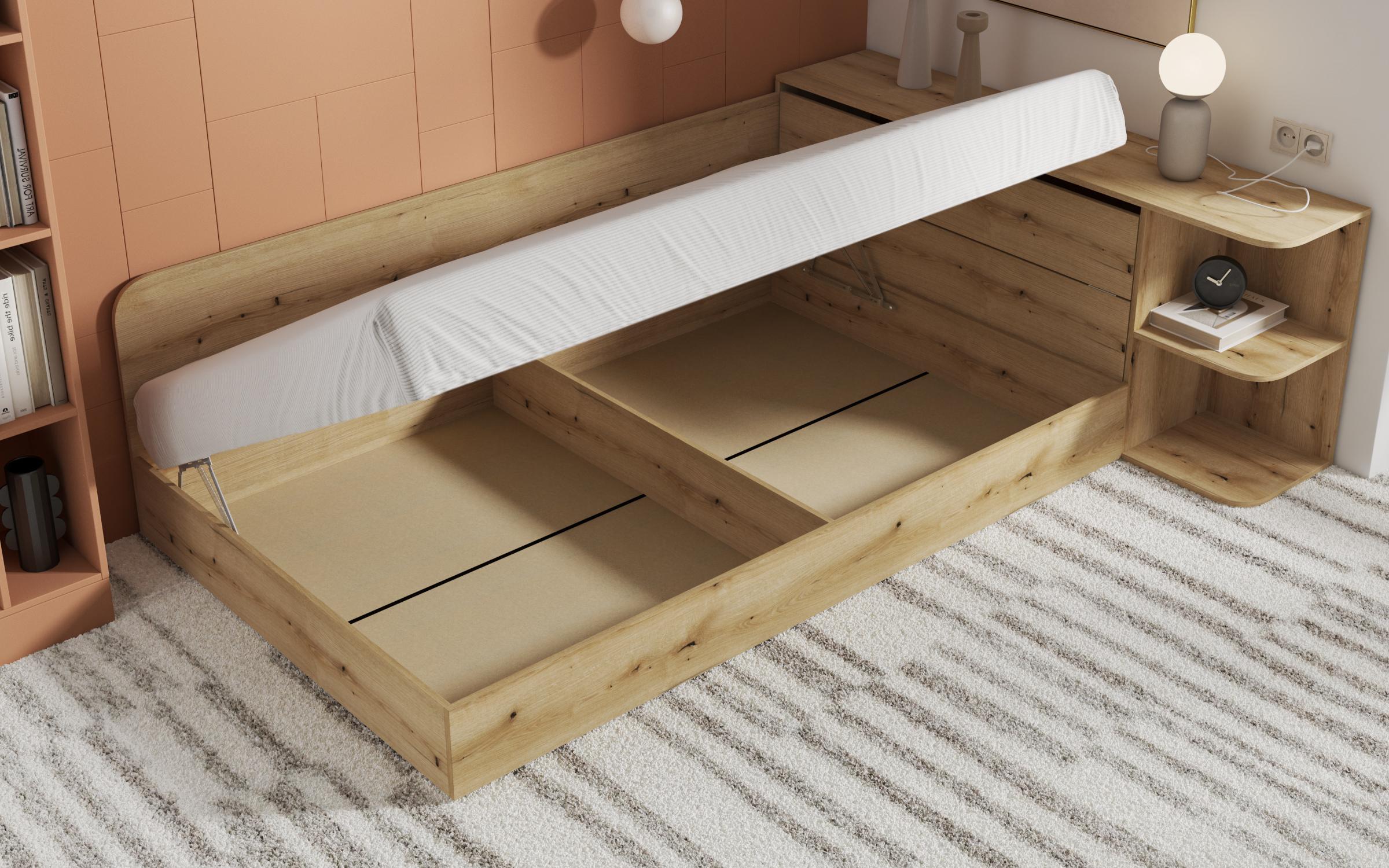 Bed + storage chest for mattress 120/190 Fancy, Evoke oak  4
