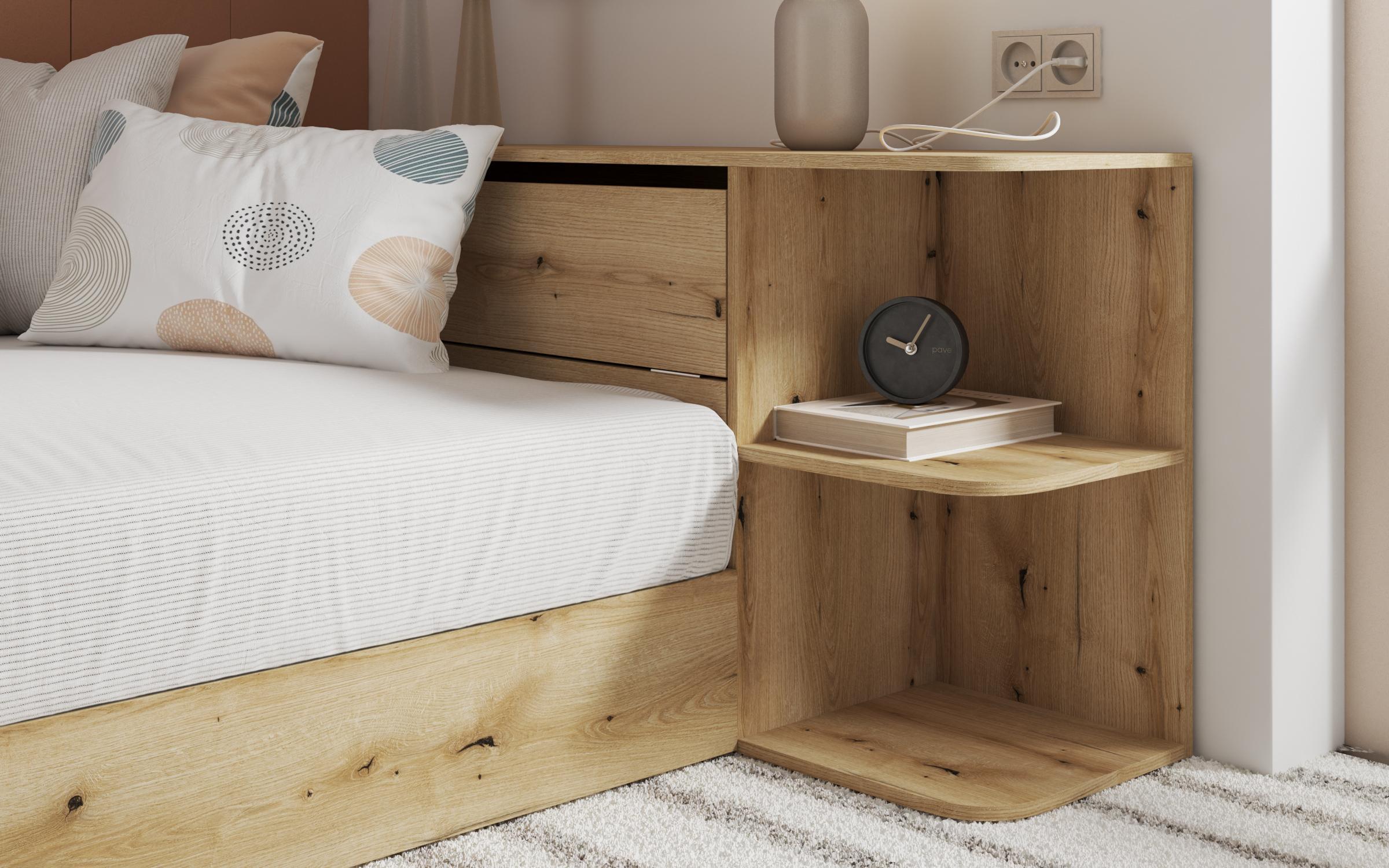 Bed + storage chest for mattress 120/190 Fancy, Evoke oak  3