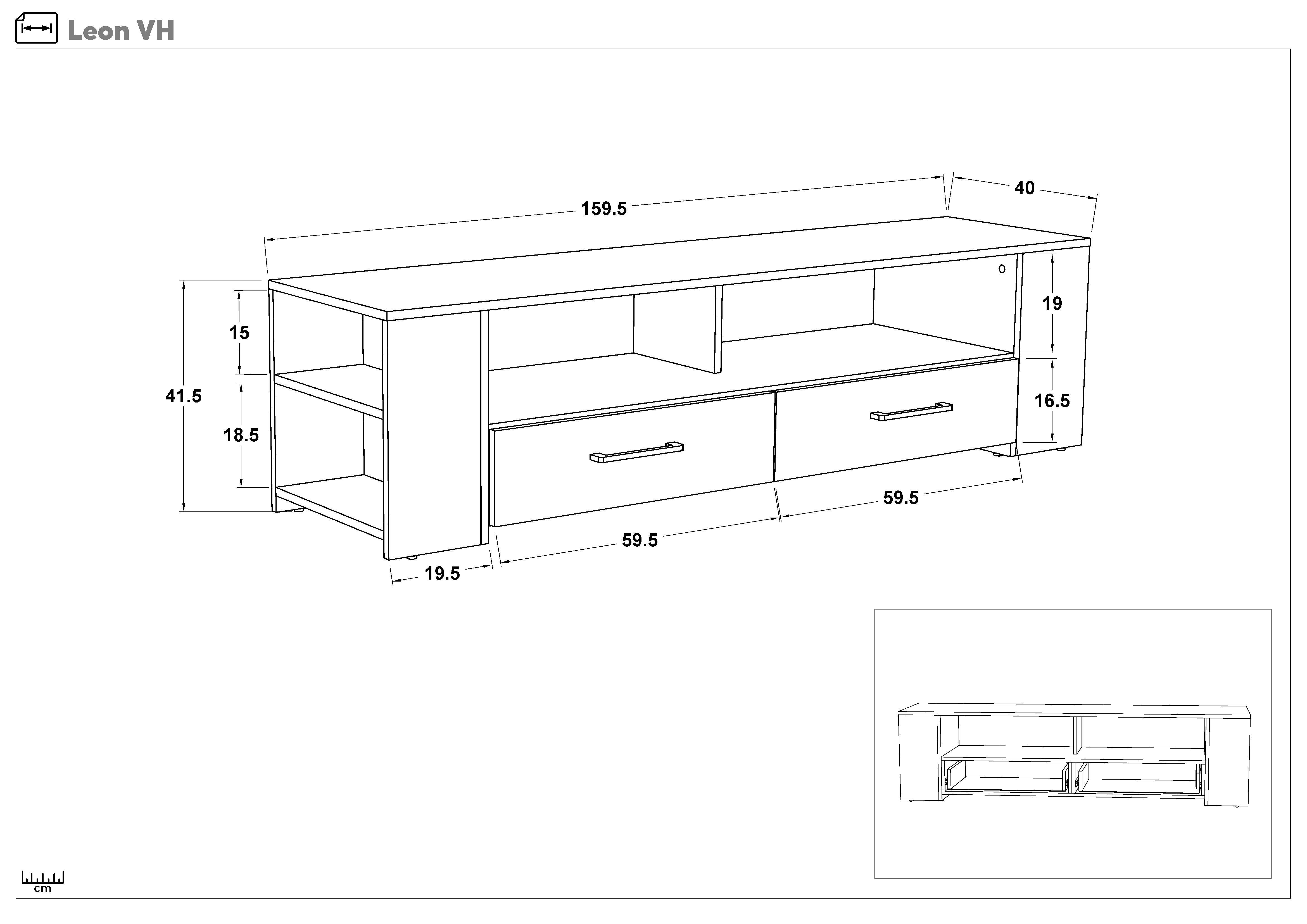 TV cabinet MDF Leon, dark Scandinavian oak + yellow satin  2
