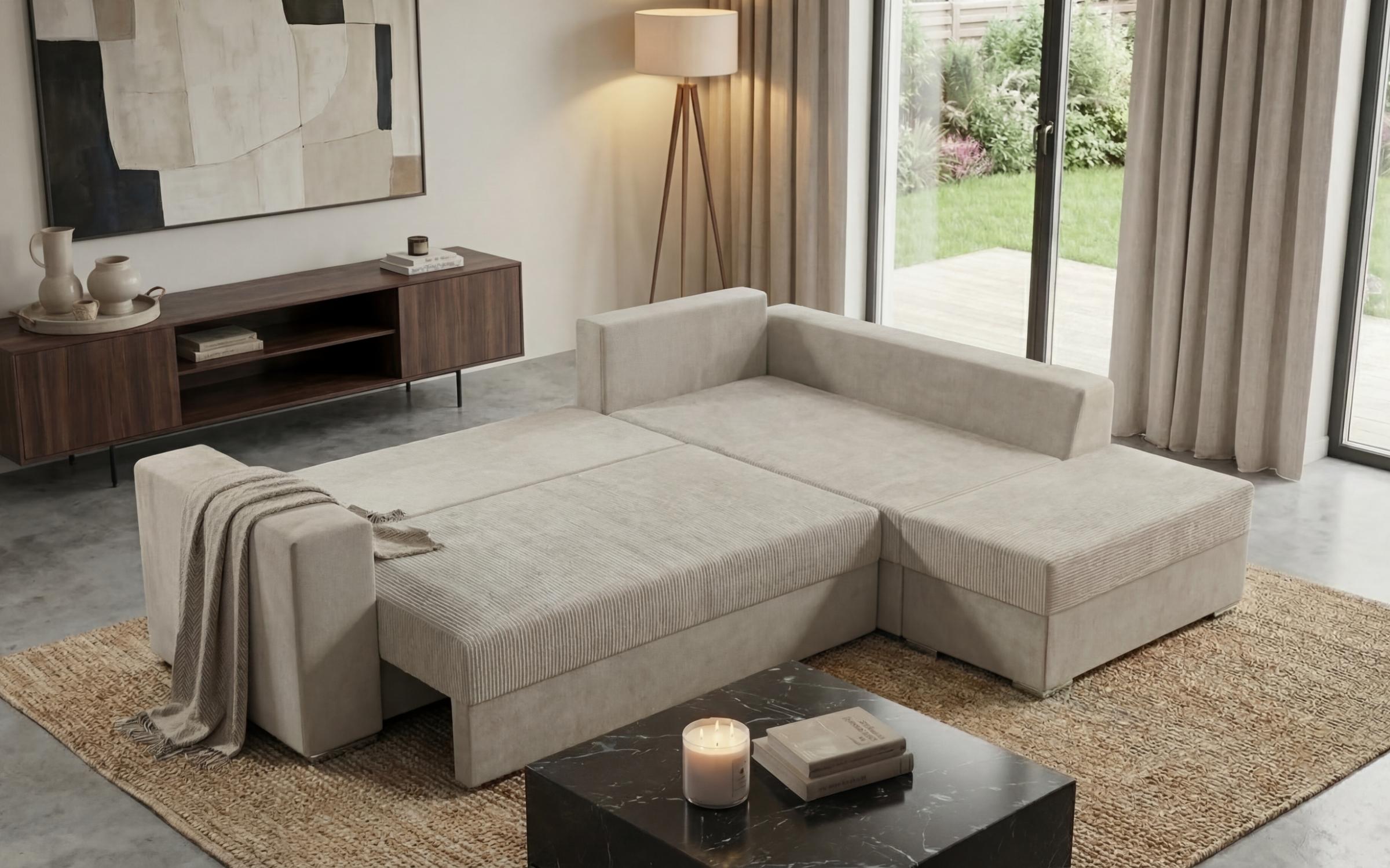 Extendable corner sofa + ottoman Londo, light beige  5