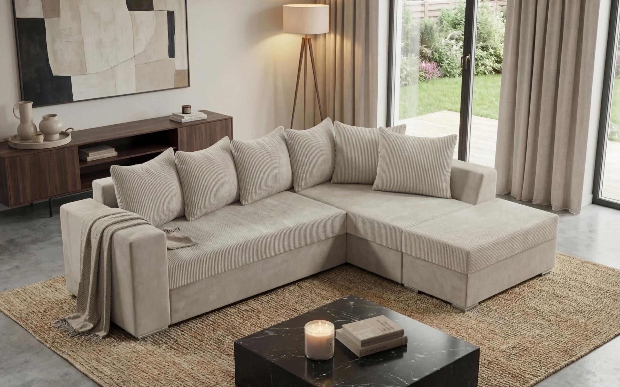 Extendable corner sofa + ottoman Londo, light beige  4