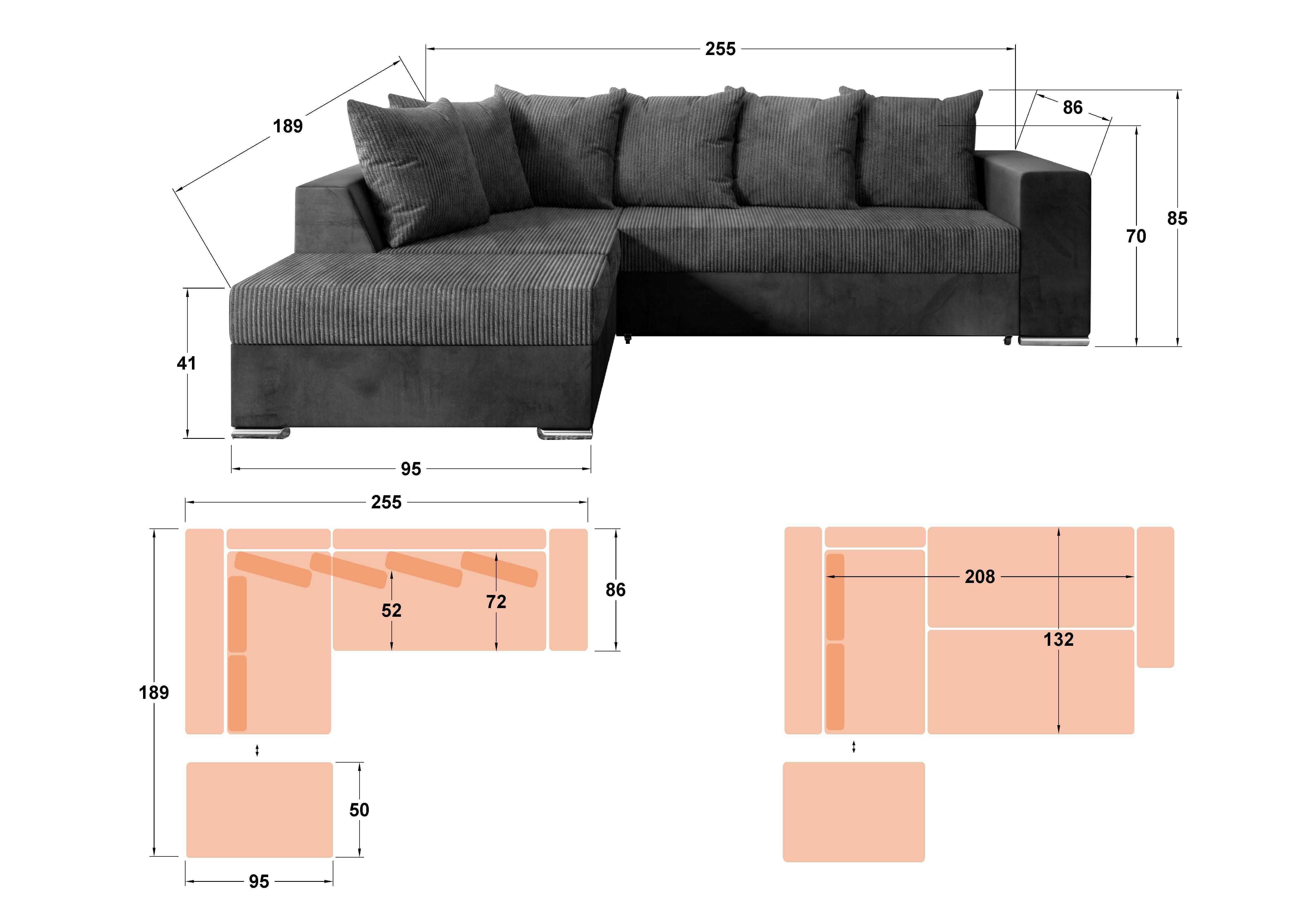 Extendable corner sofa + ottoman Londo, light brown  2
