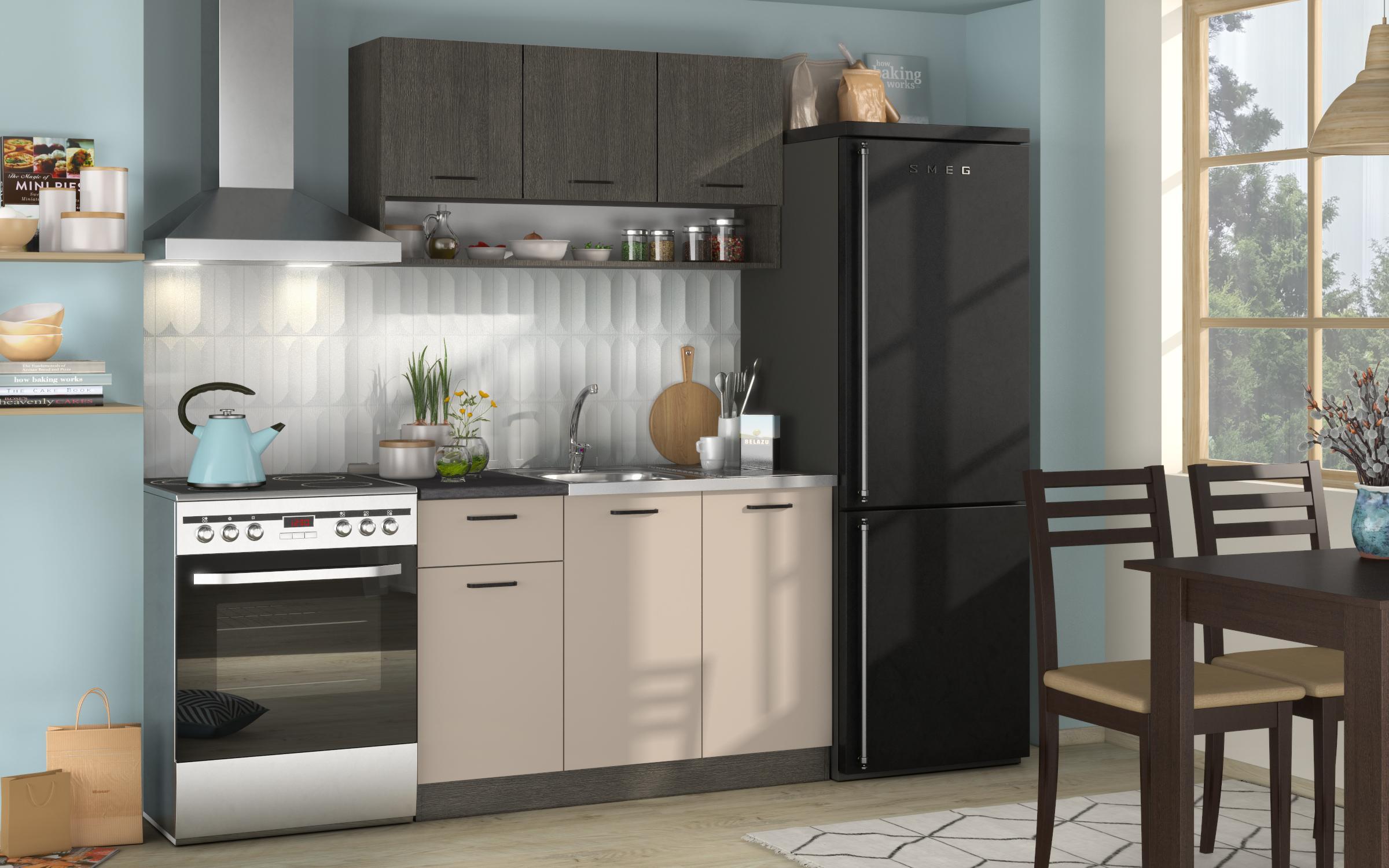 Set Kitchen Lora 5 mini + dining table Aurea XL, cashmere + Anthracite oak  4