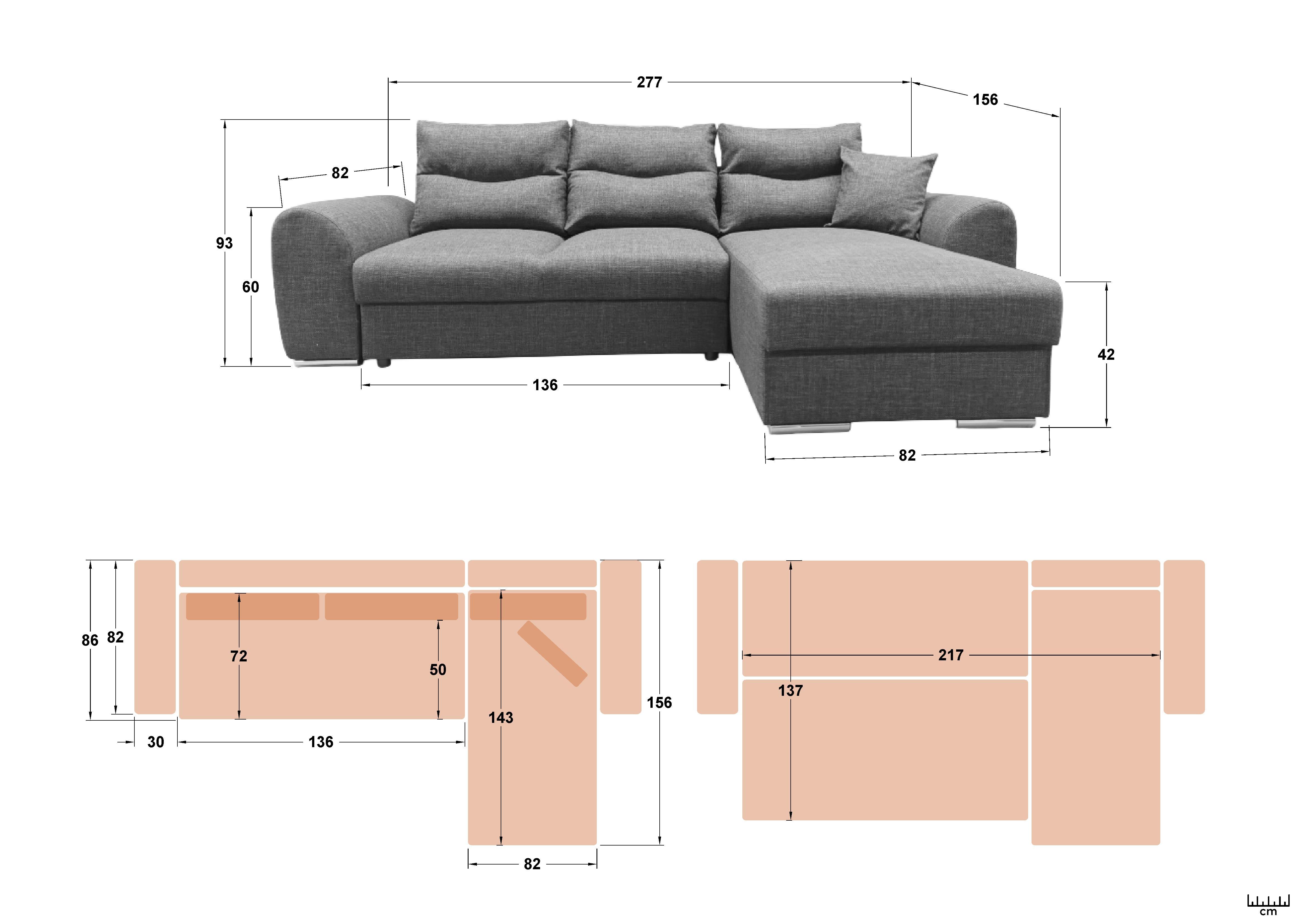 Extendable corner sofa Loren, dark grey  2
