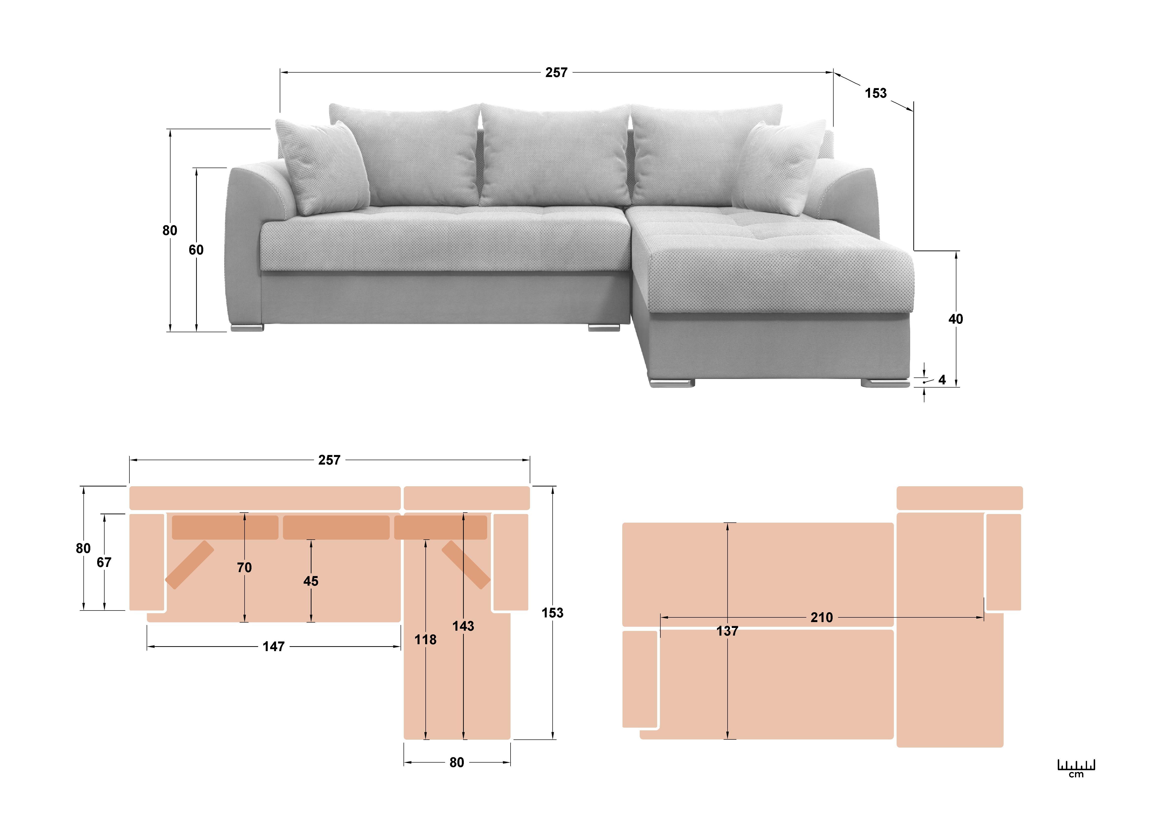 Extendable corner sofa Lumis, beige + grey beige  2