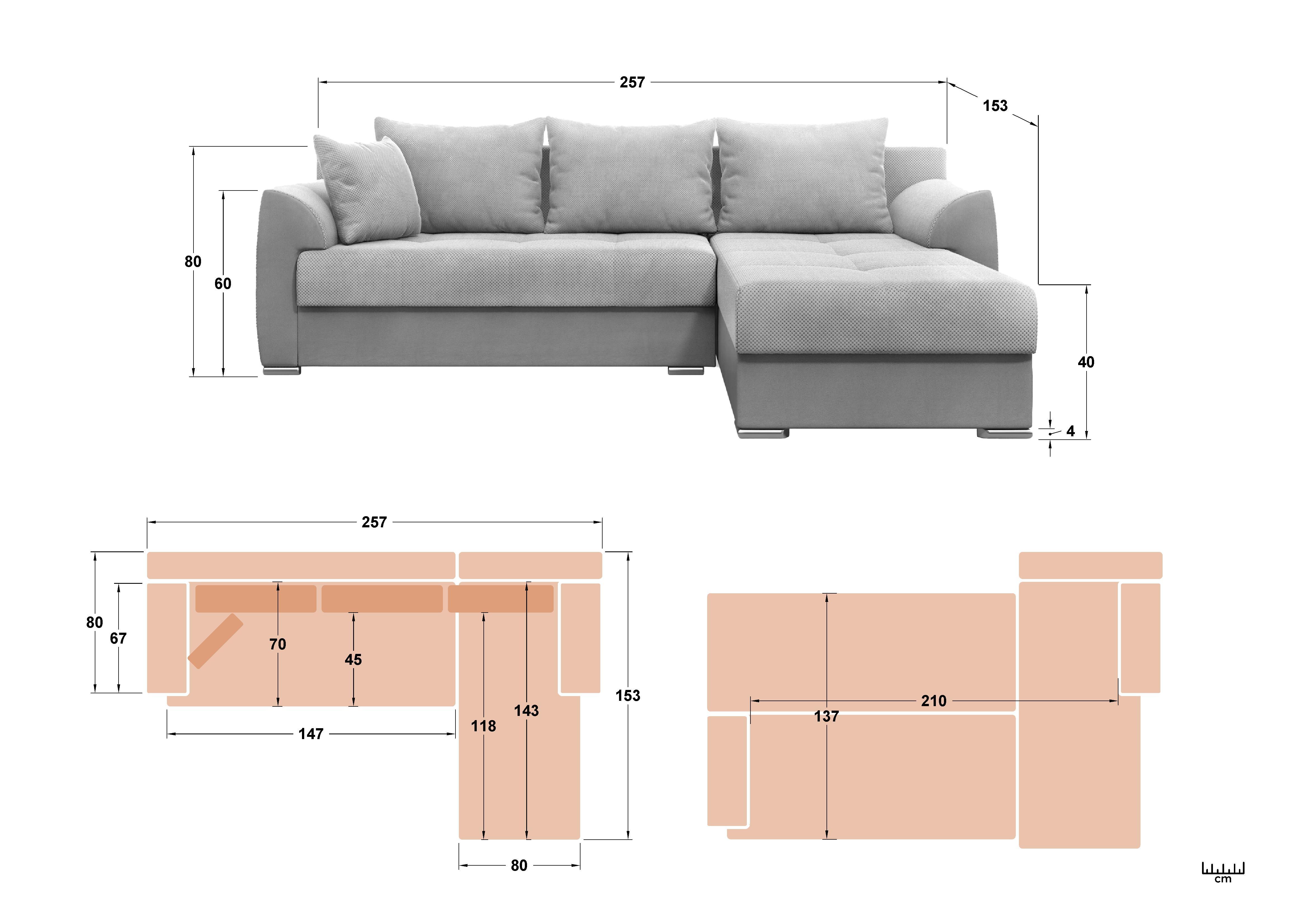 Extendable corner sofa Lumis, beige + grey beige  2