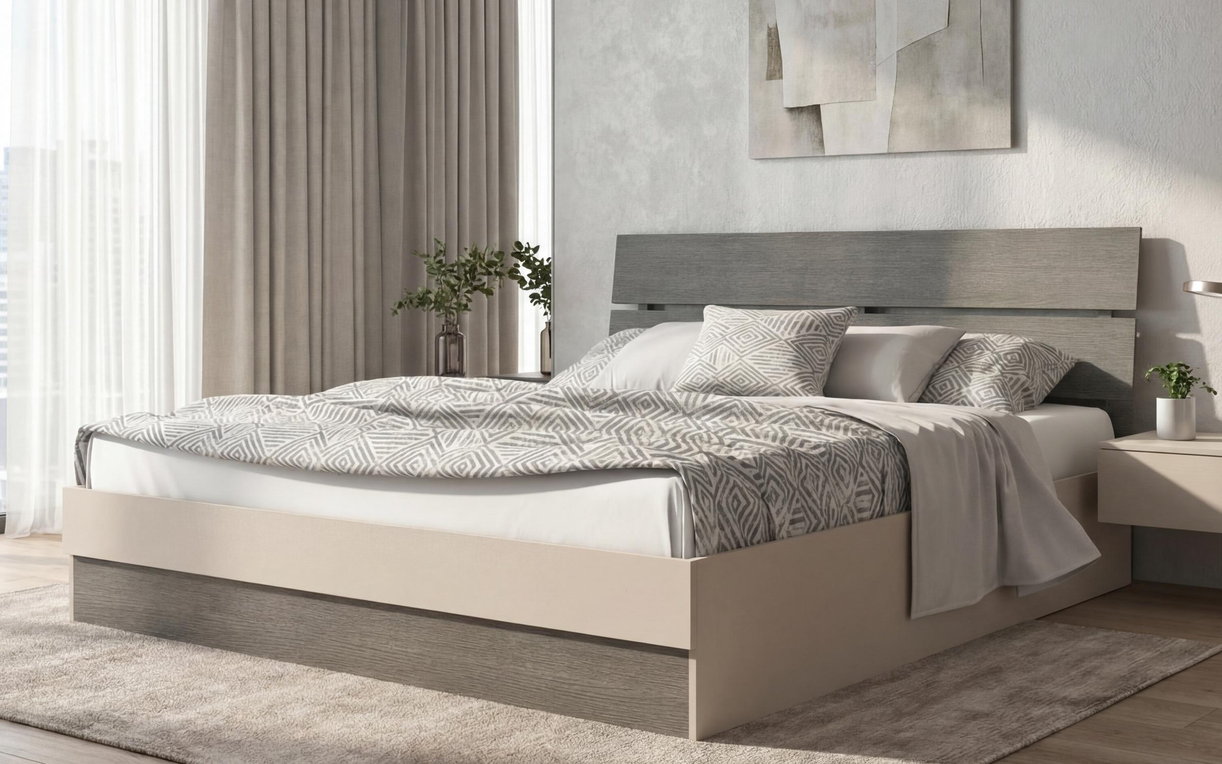 Double bed for mattress 160/200 Medeya, cashmere + Anthracite oak  1