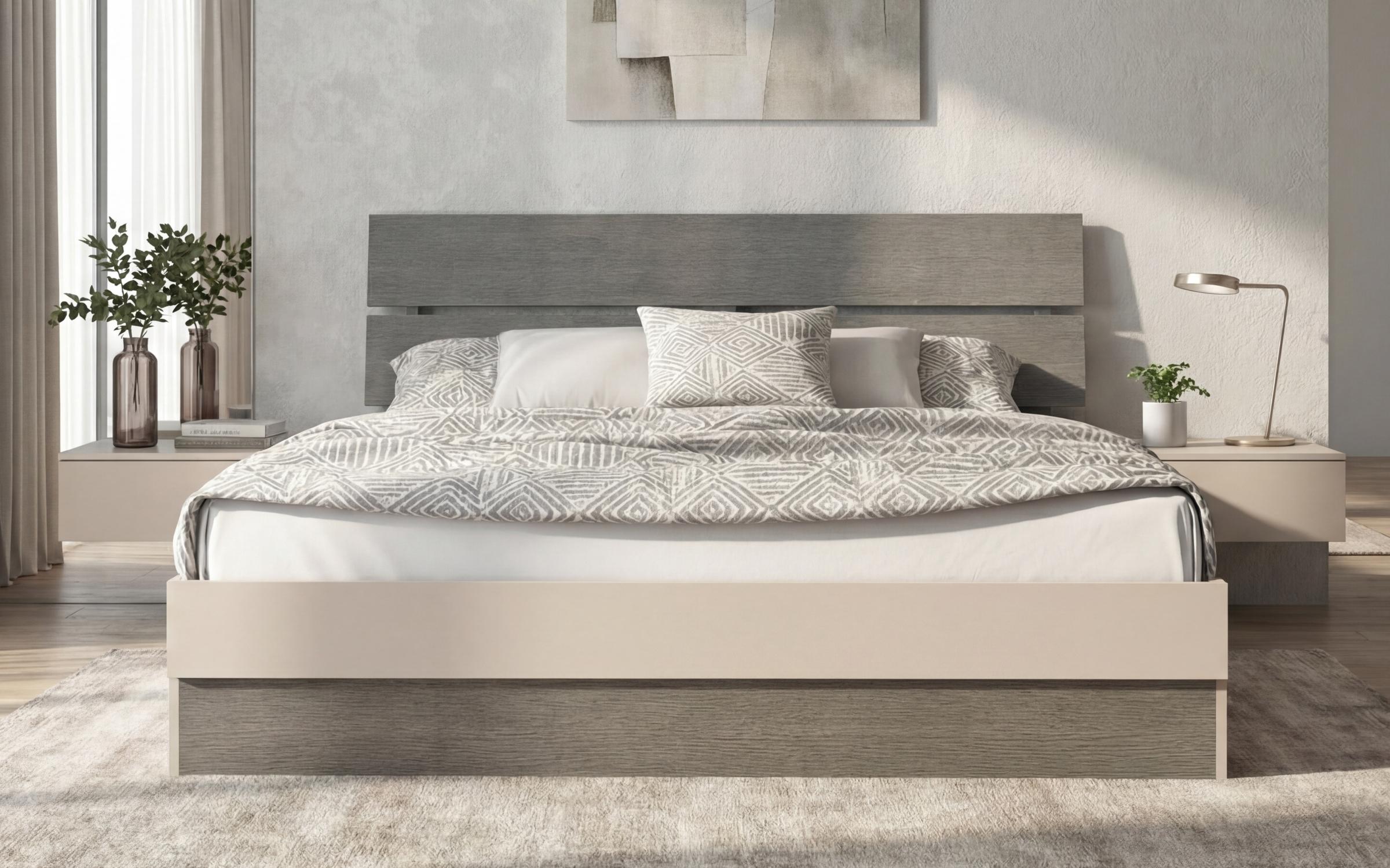 Double bed for mattress 160/200 Medeya, cashmere + Anthracite oak  3