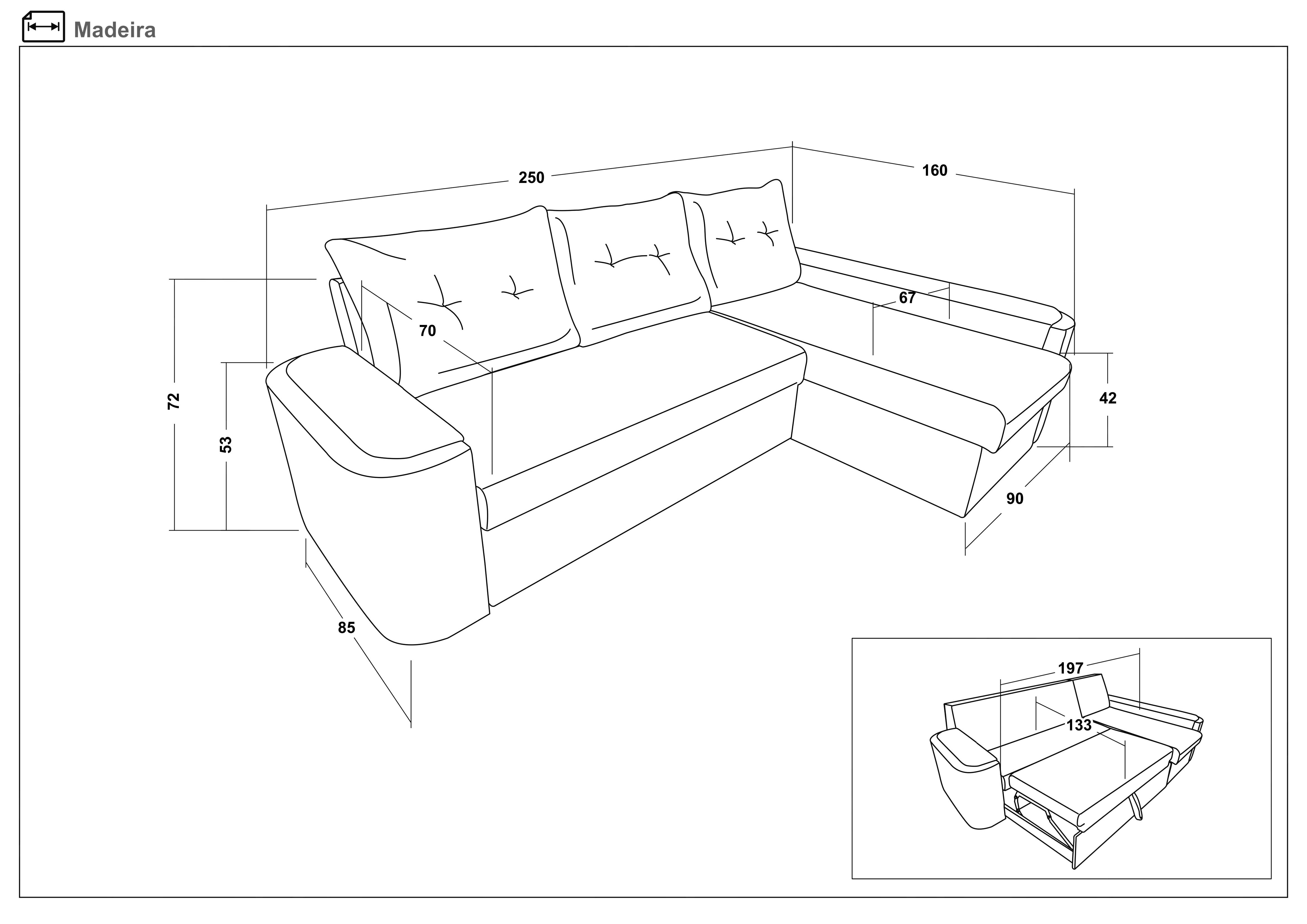 Extendable corner sofa Madeira, grey + black leather  2