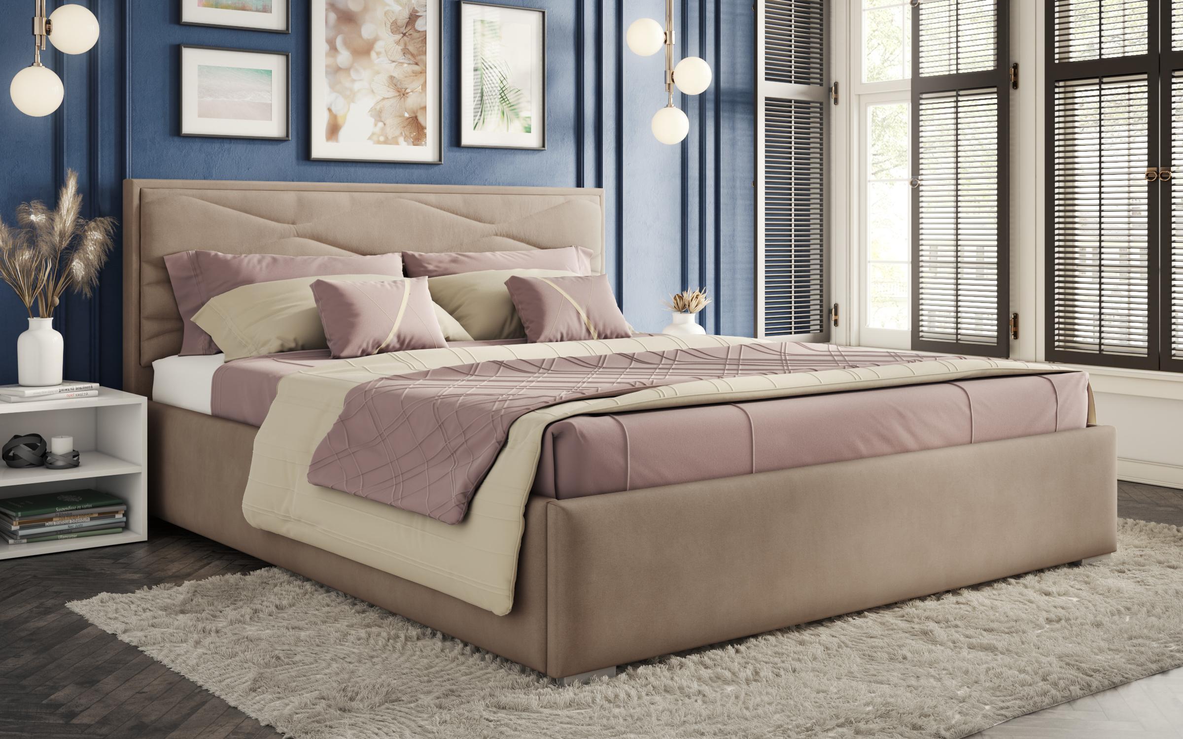 Upholstered double bed for mattress 160/200 Madlen, dark beige  1