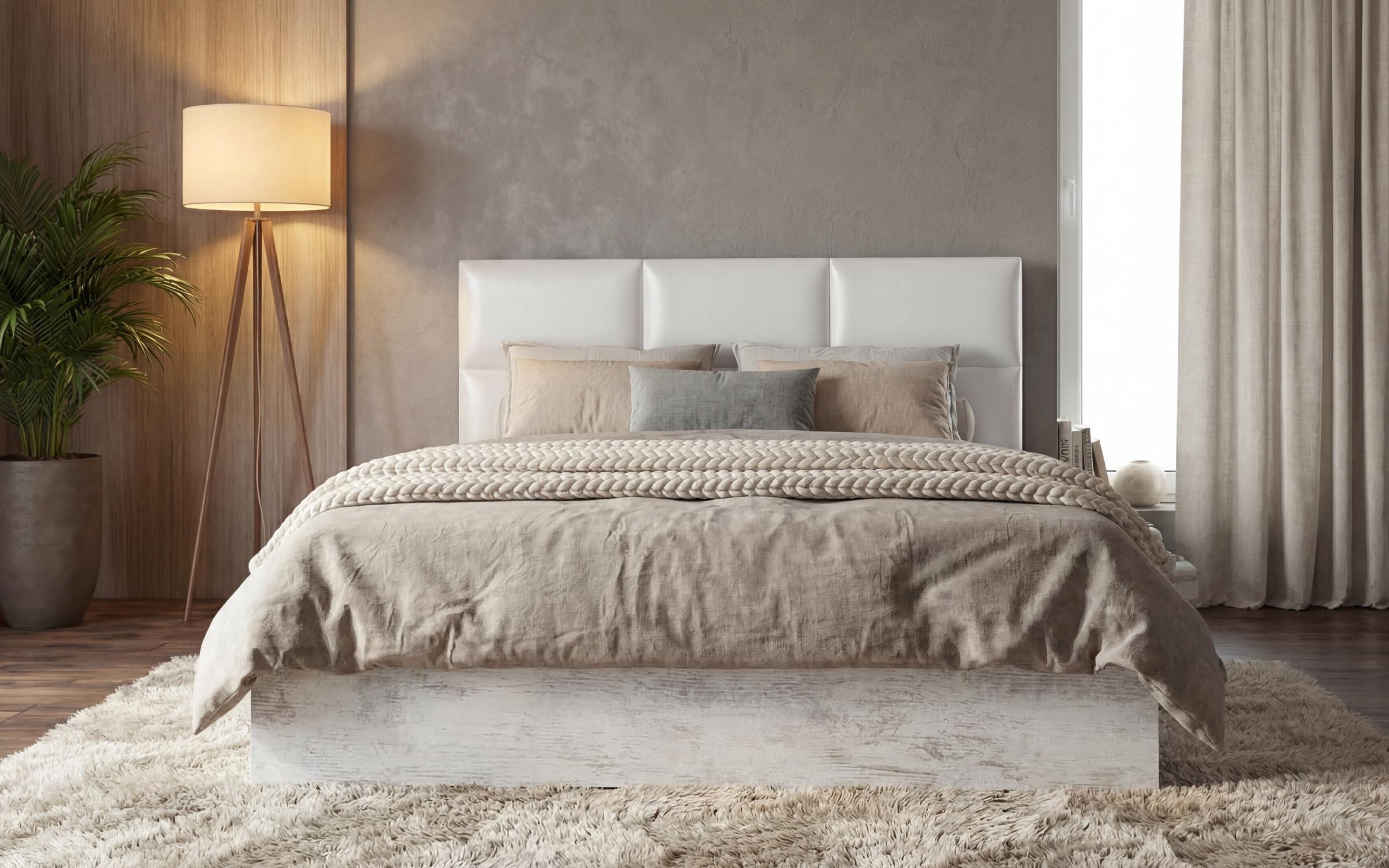 Double bed for mattress 140/200 Magdalena II, Antique oak + white leather  3