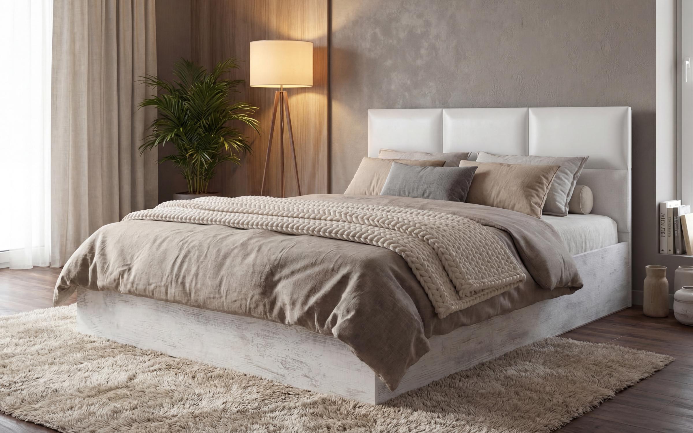 Double bed for mattress 140/200 Magdalena II, Antique oak + white leather  1
