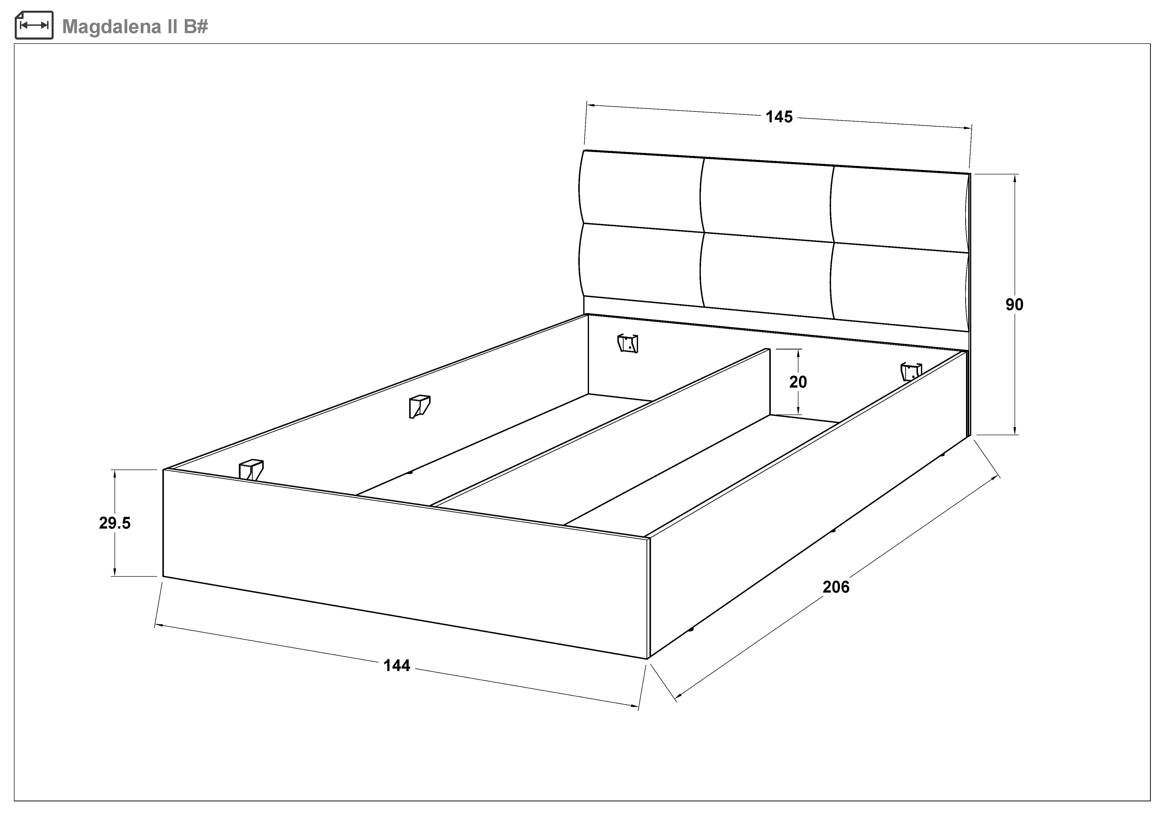 Double bed 140/200 Magdalena + bed slat Basic + lifting mechanism, Sonoma oak + white leather  2