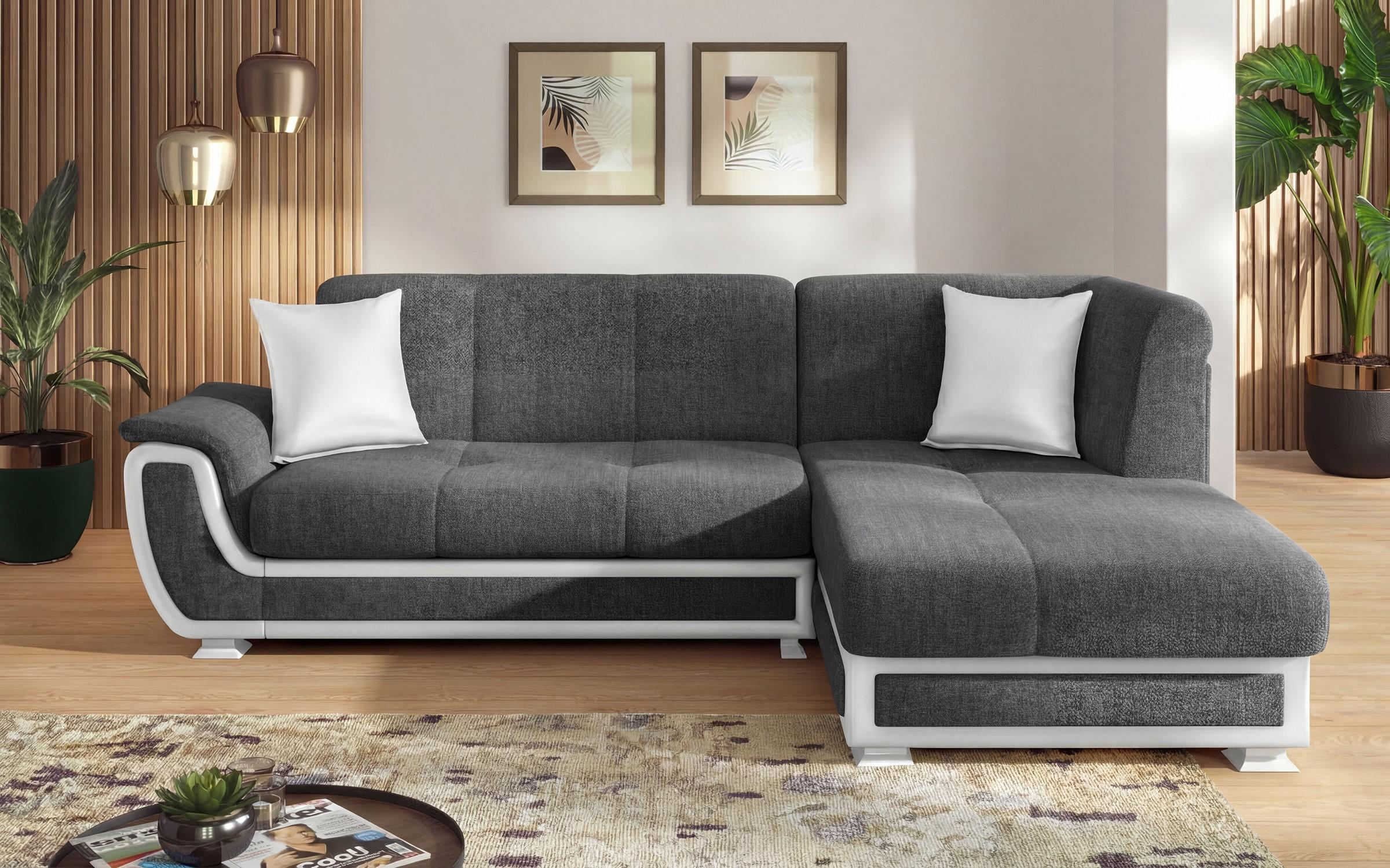 Extendable corner sofa + click-clack mechanism Princess II S, grey + white leather  1