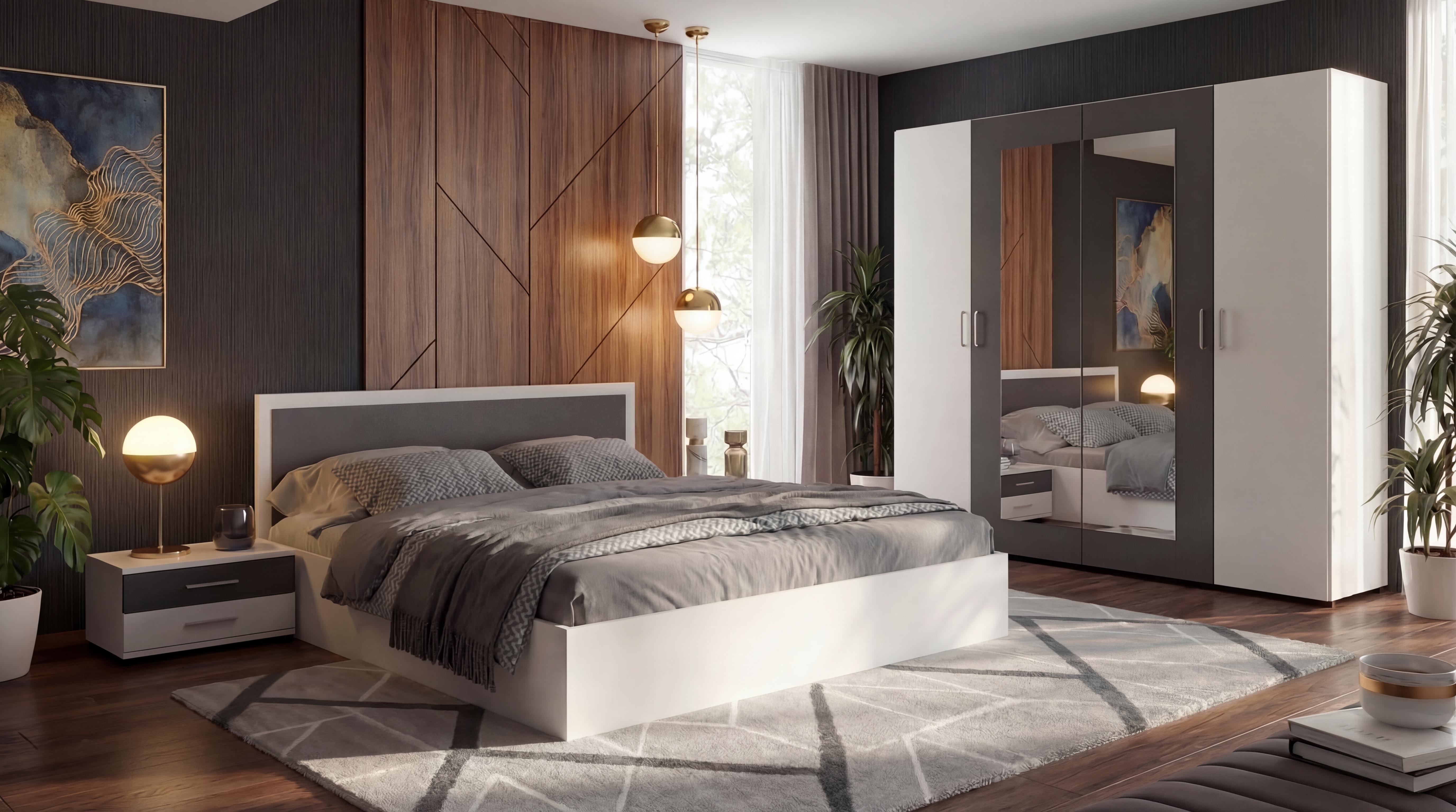 Bedroom furniture set for mattress 160/200 Porto, white + anthracite matt  1