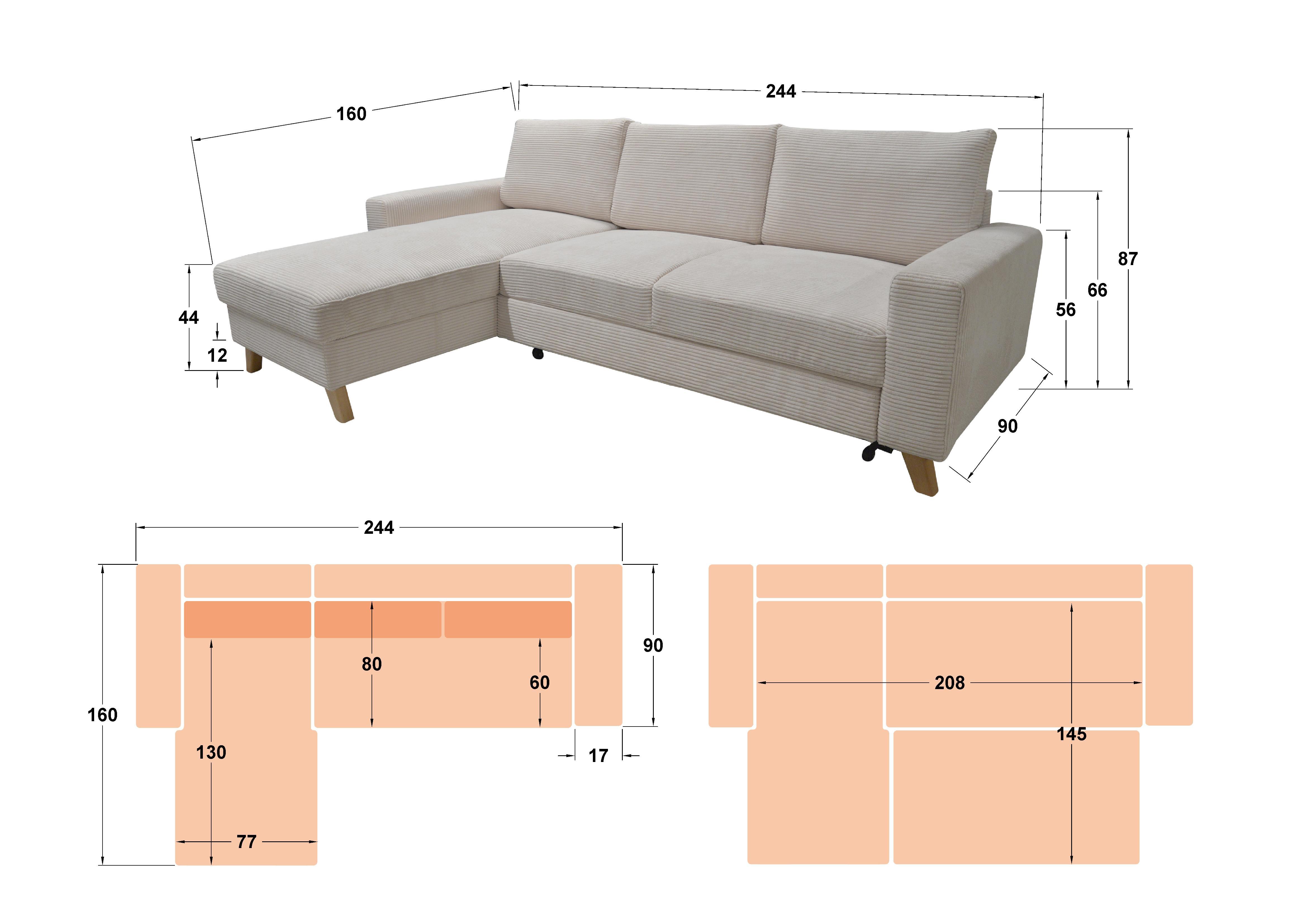 Extendable corner sofa Marden, pink  2