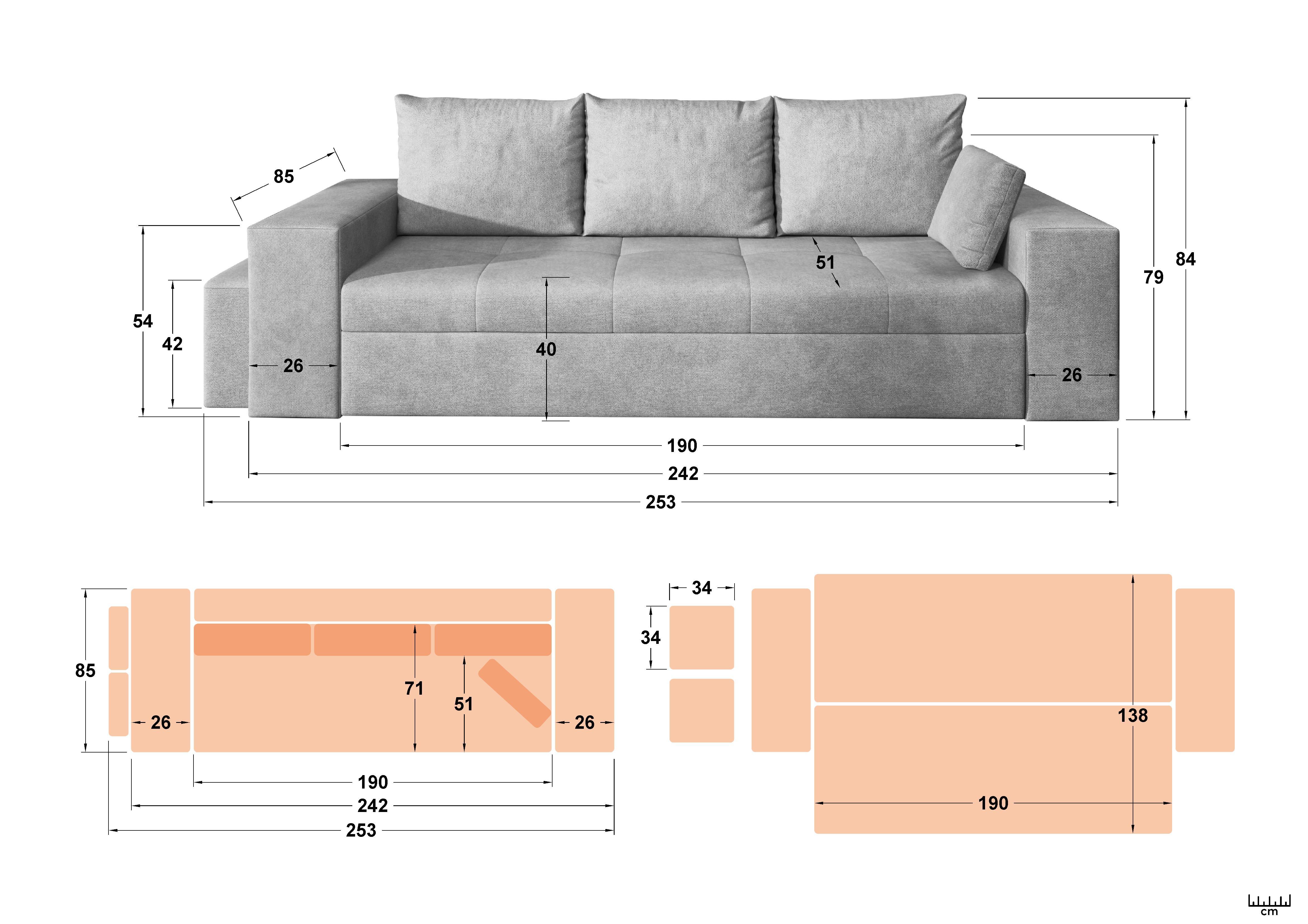 Extendable sofa + оttoman Maron, light beige  2