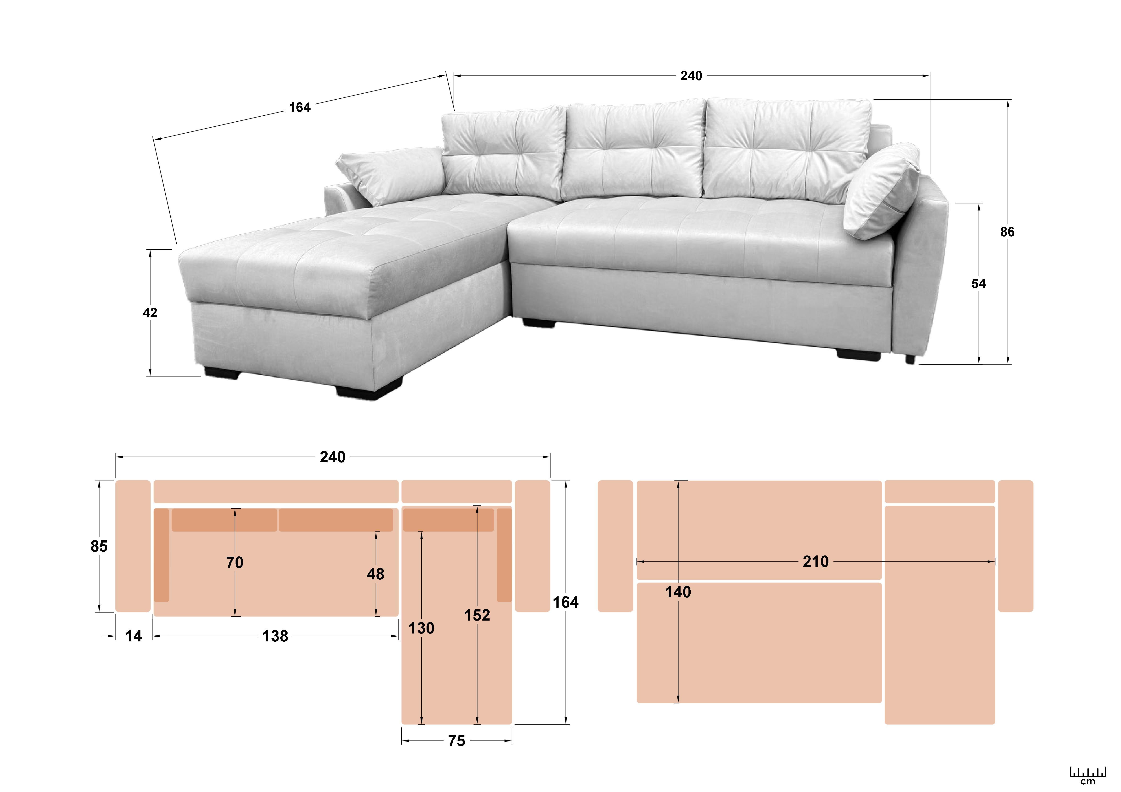 Extendable corner sofa Mars, dark grey  2