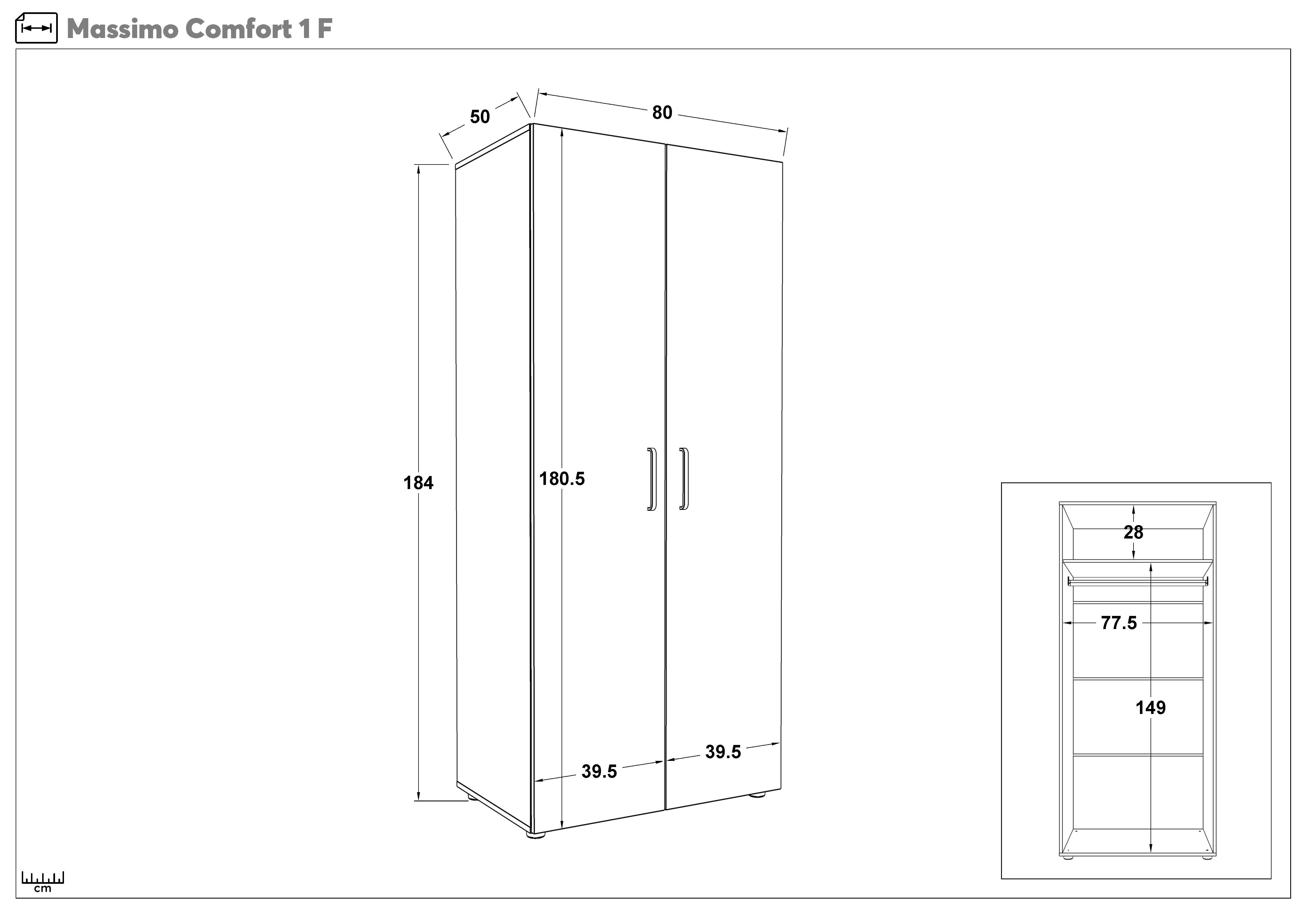 Double-winged wardrobe with clothes rod Massimo Comfort 1, Evoke oak  2