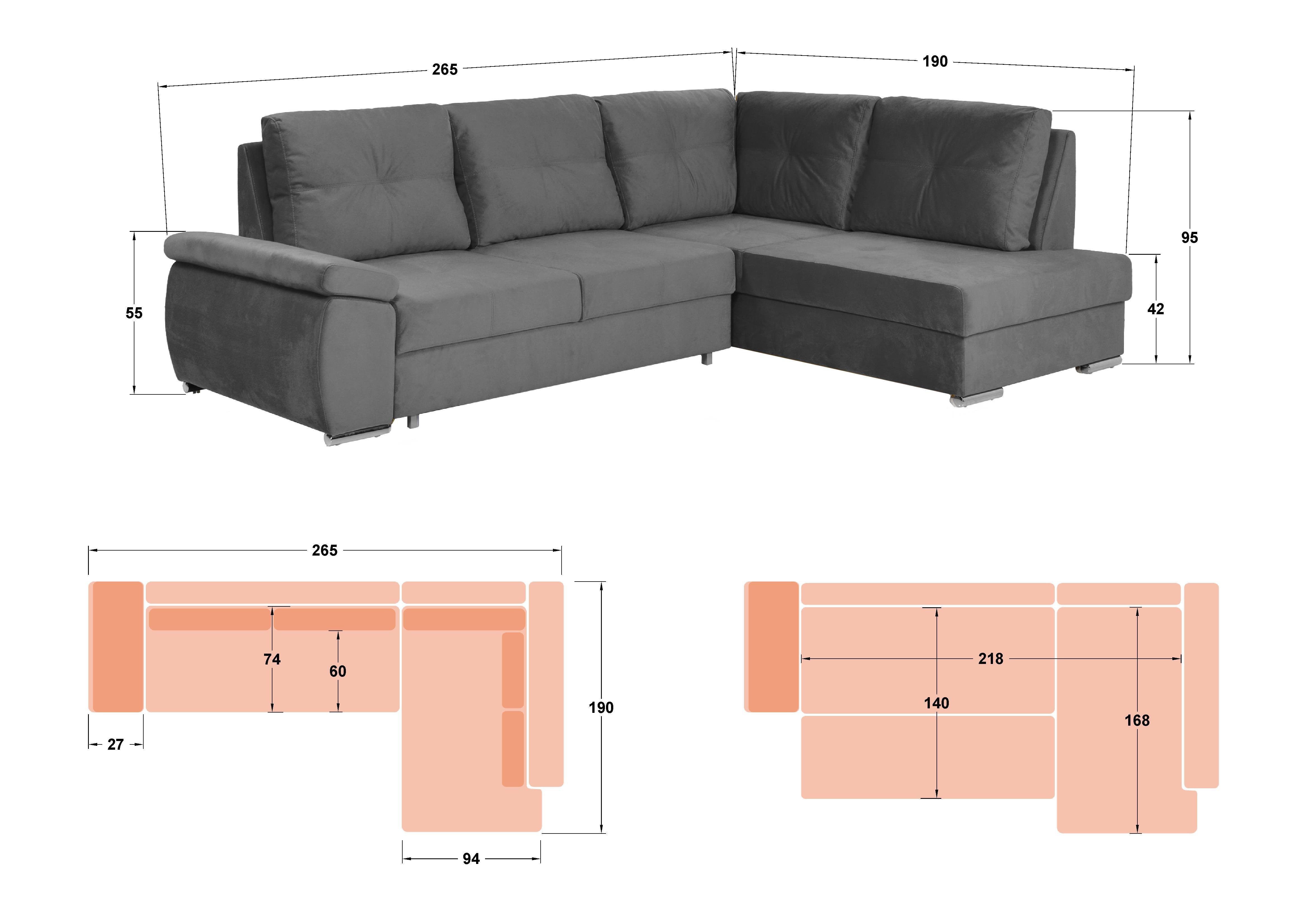 Extendable sofa Massimo, yellow  2