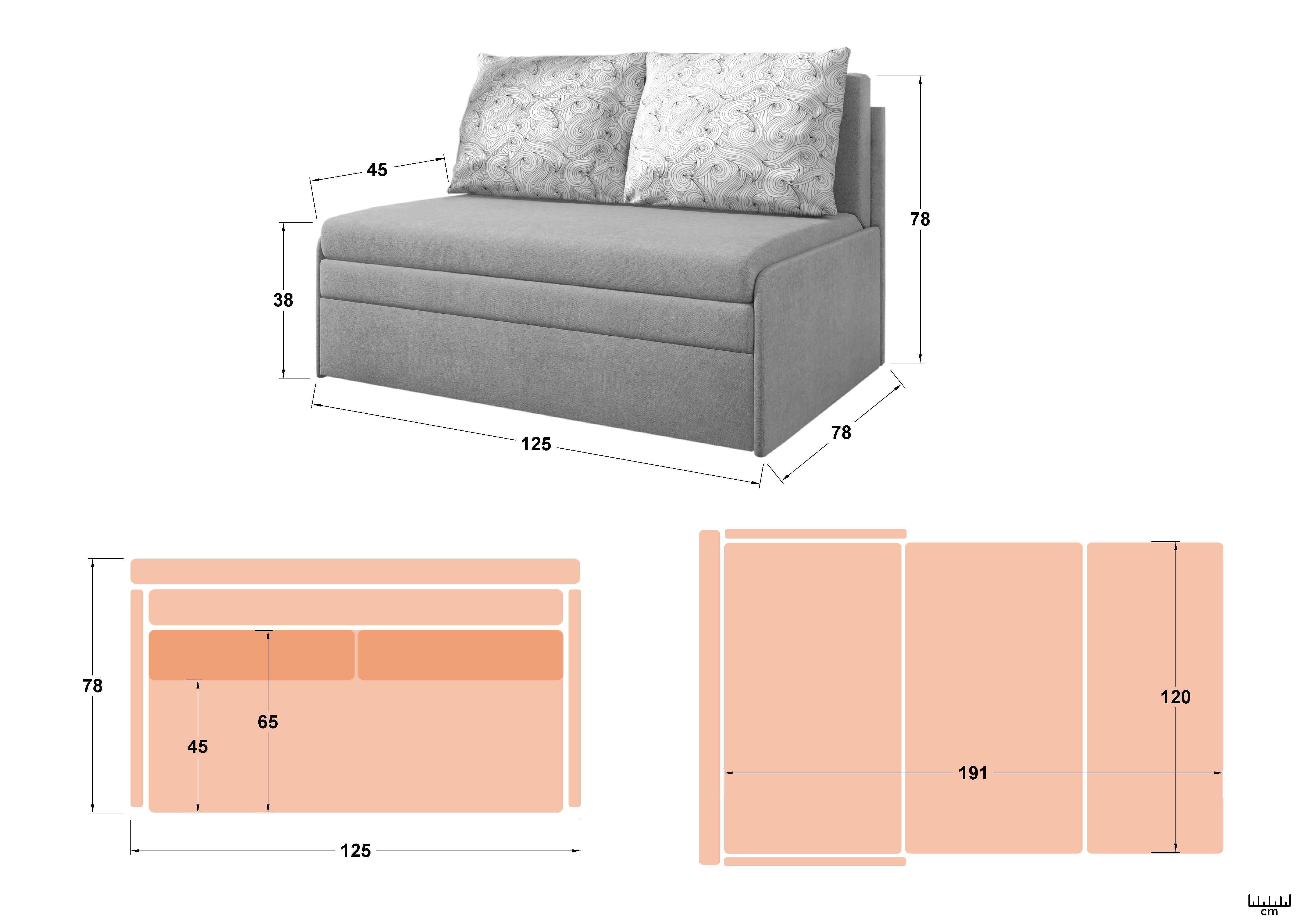 Extendable sofa Maui, graphite + light grey  2