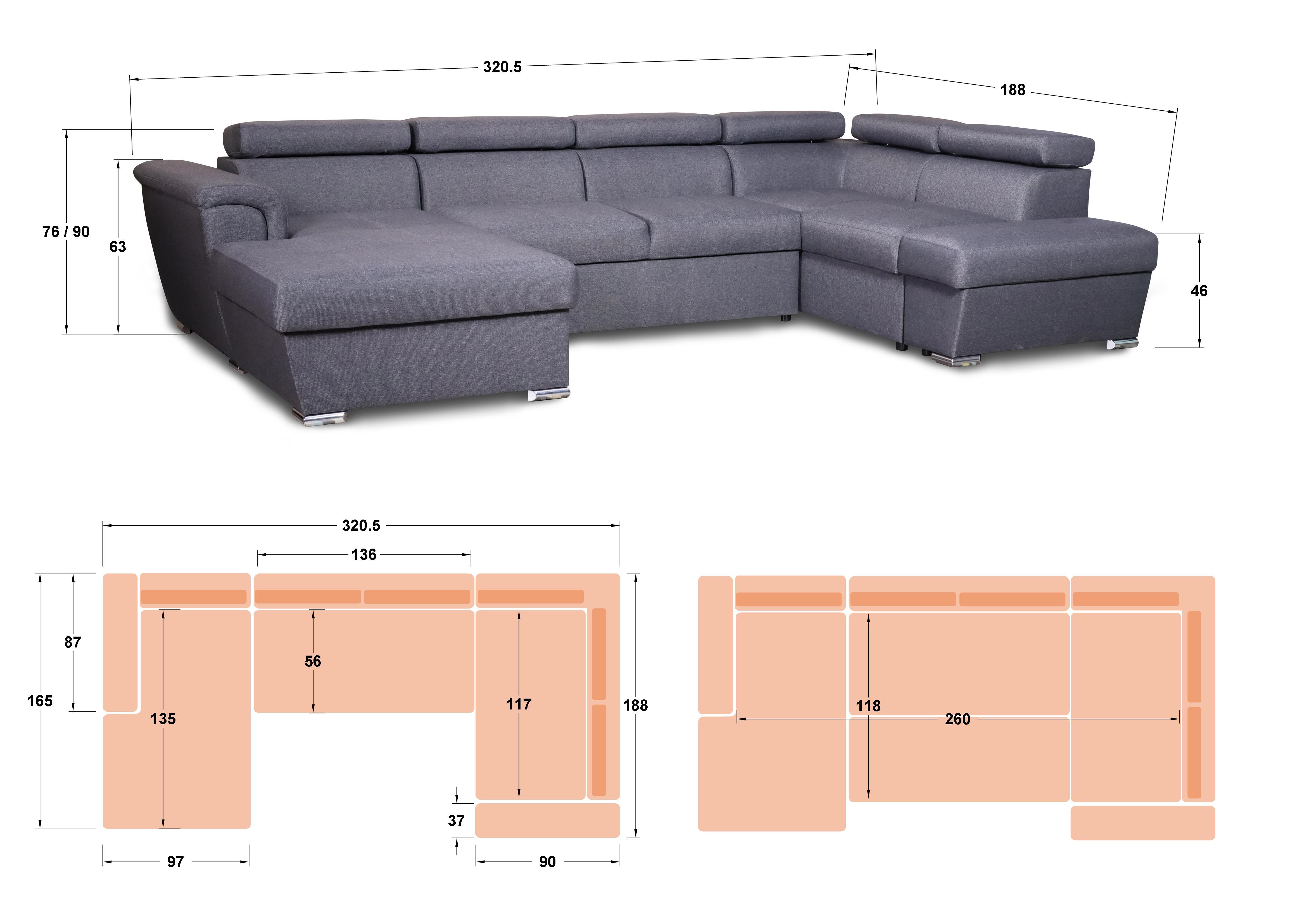 U-shaped sofa Madison, dark grey  2