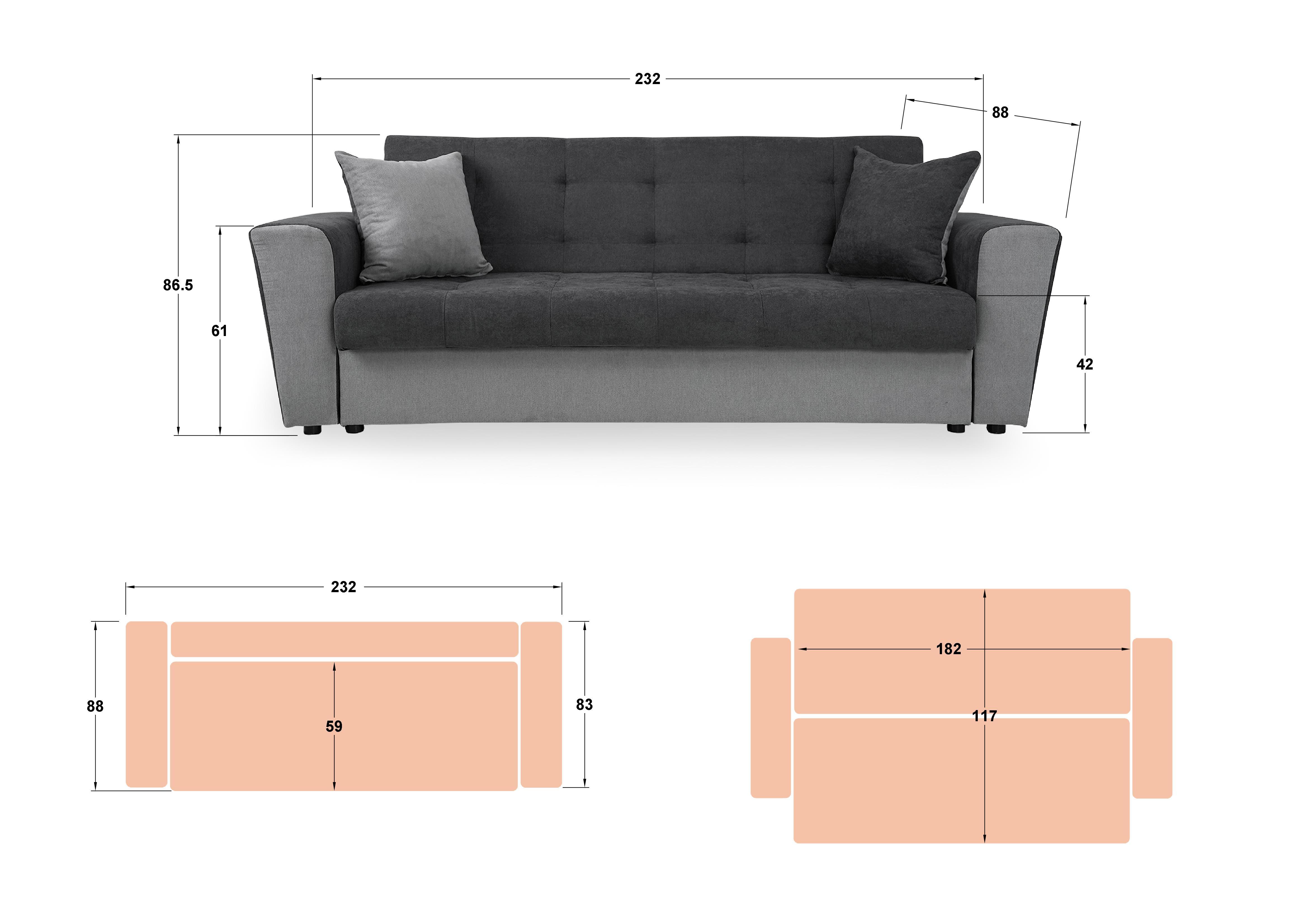 Extendable three-seater sofa Miravel, brown + beige  2