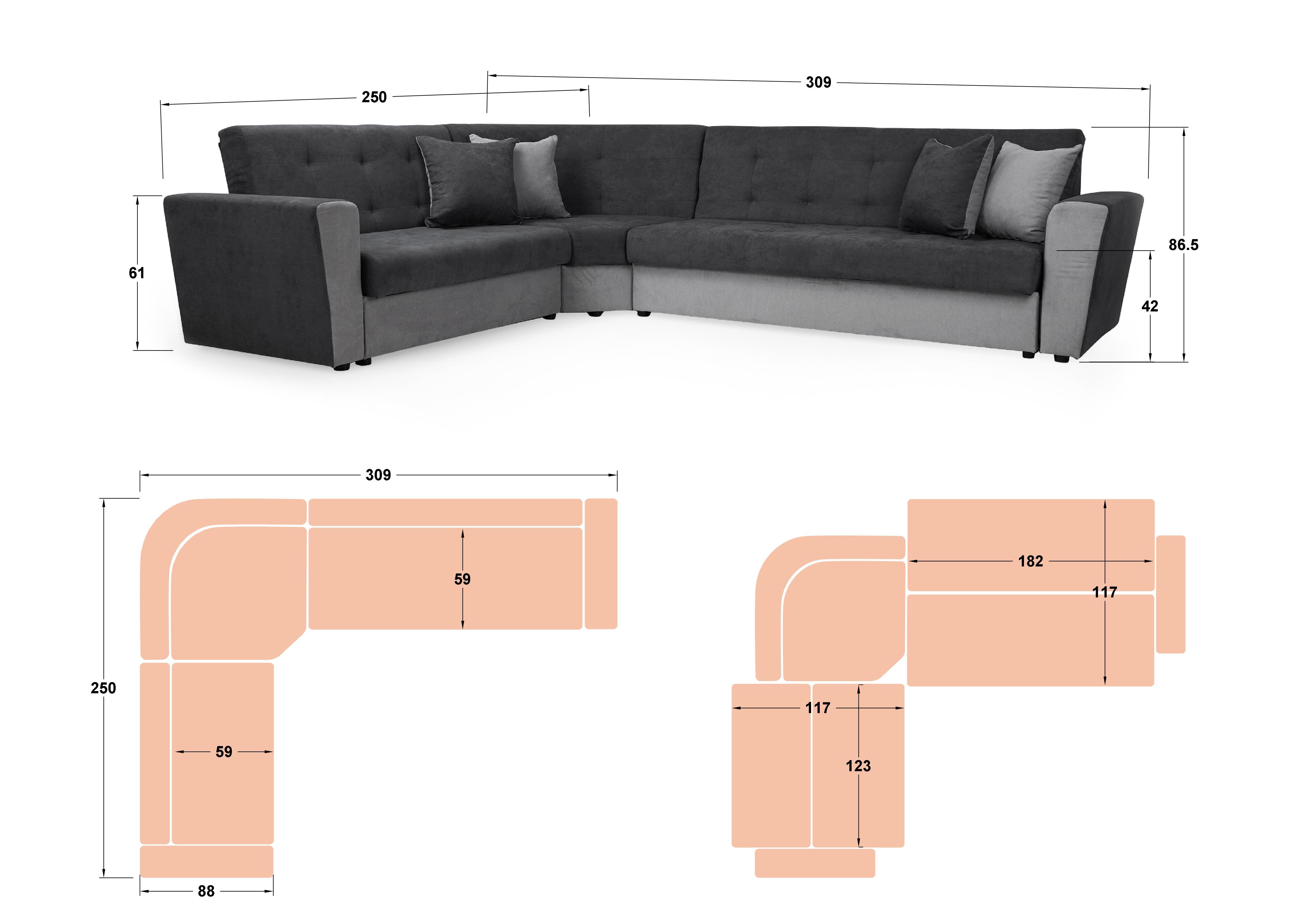 Living room corner Miravel, dark grey + light grey  2
