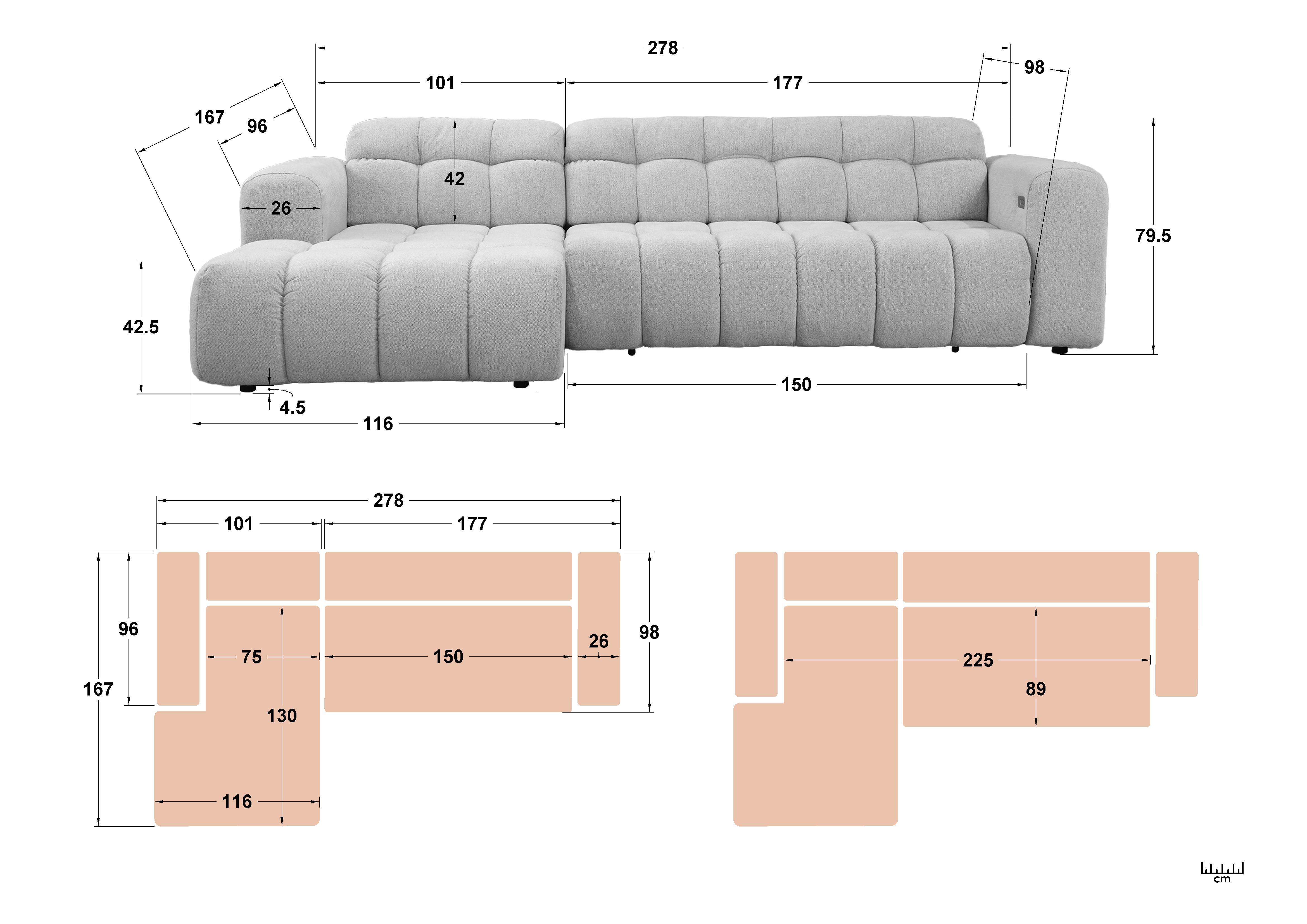 Extendable corner sofa with electric mechanism Modera, white  2