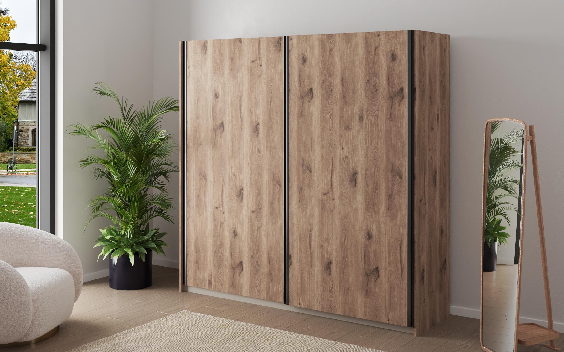 Modular wardrobe with sliding doors 200 cm Soho Slide 200, dark Scandinavian oak  1