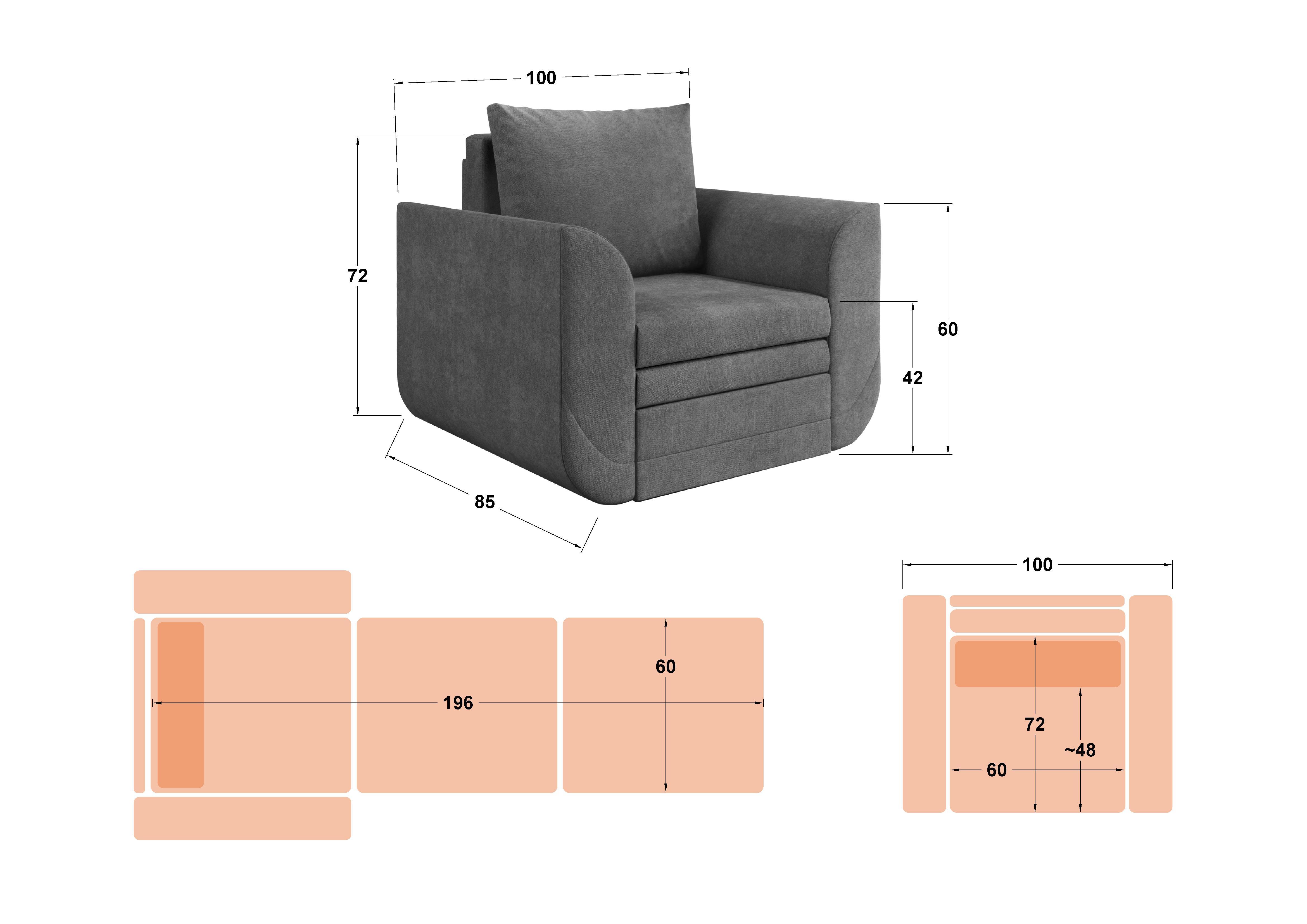 Extendable armchair Modus, grey  2