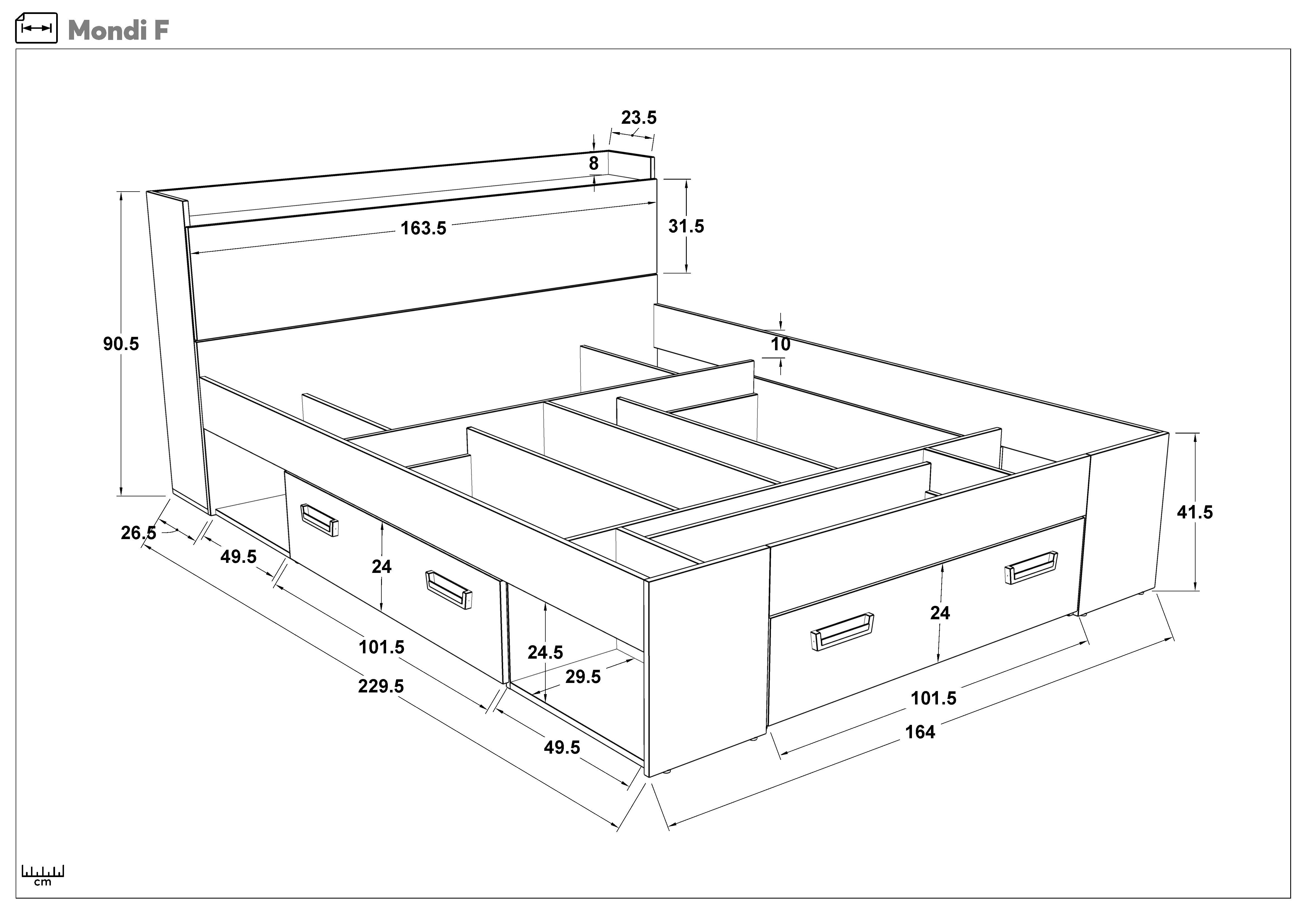 Double bed with storage chest 160/200 Mondy, light Scandinavian oak + anthracite matt  2