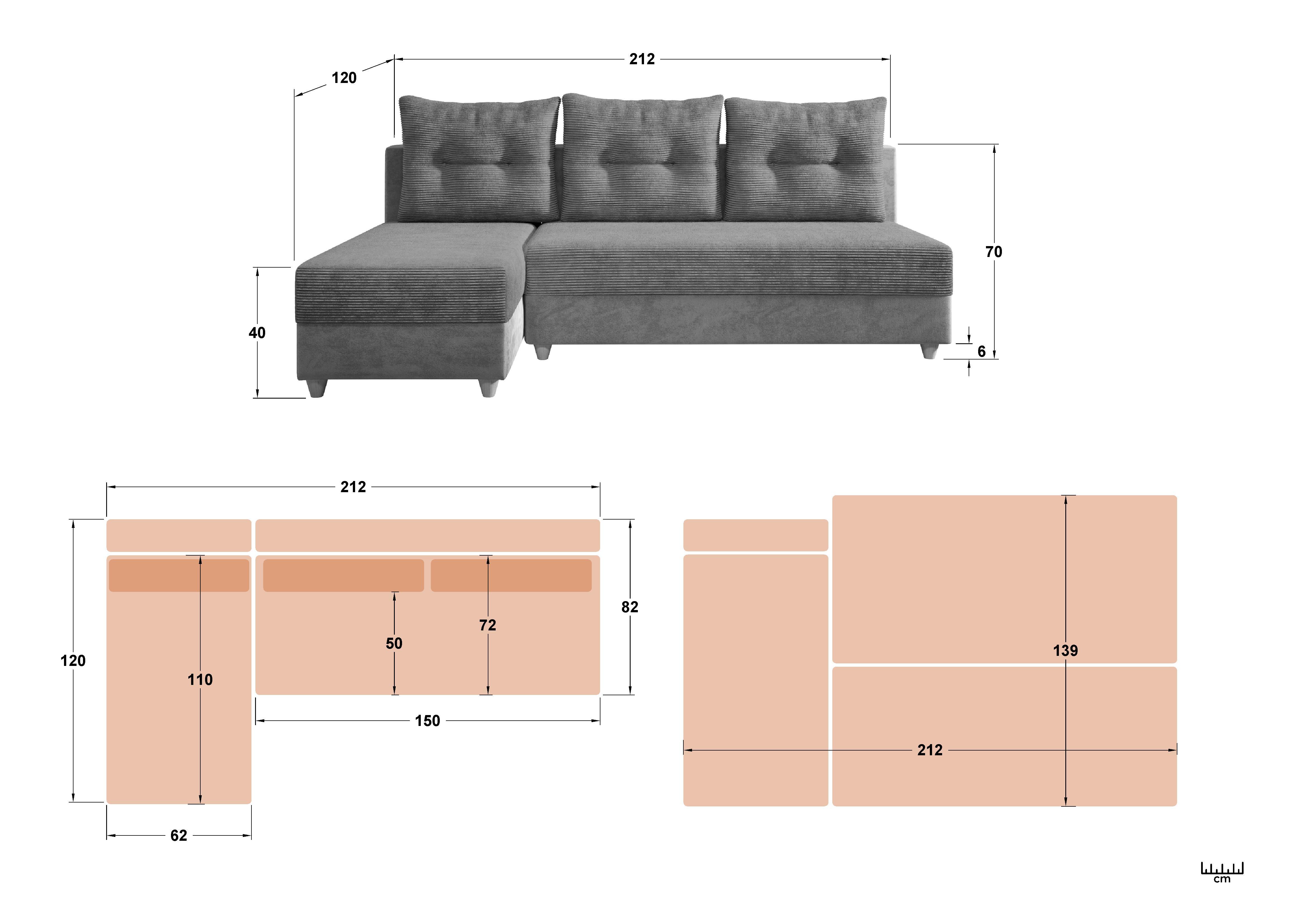 Extendable corner sofa Monten, dark beige  2