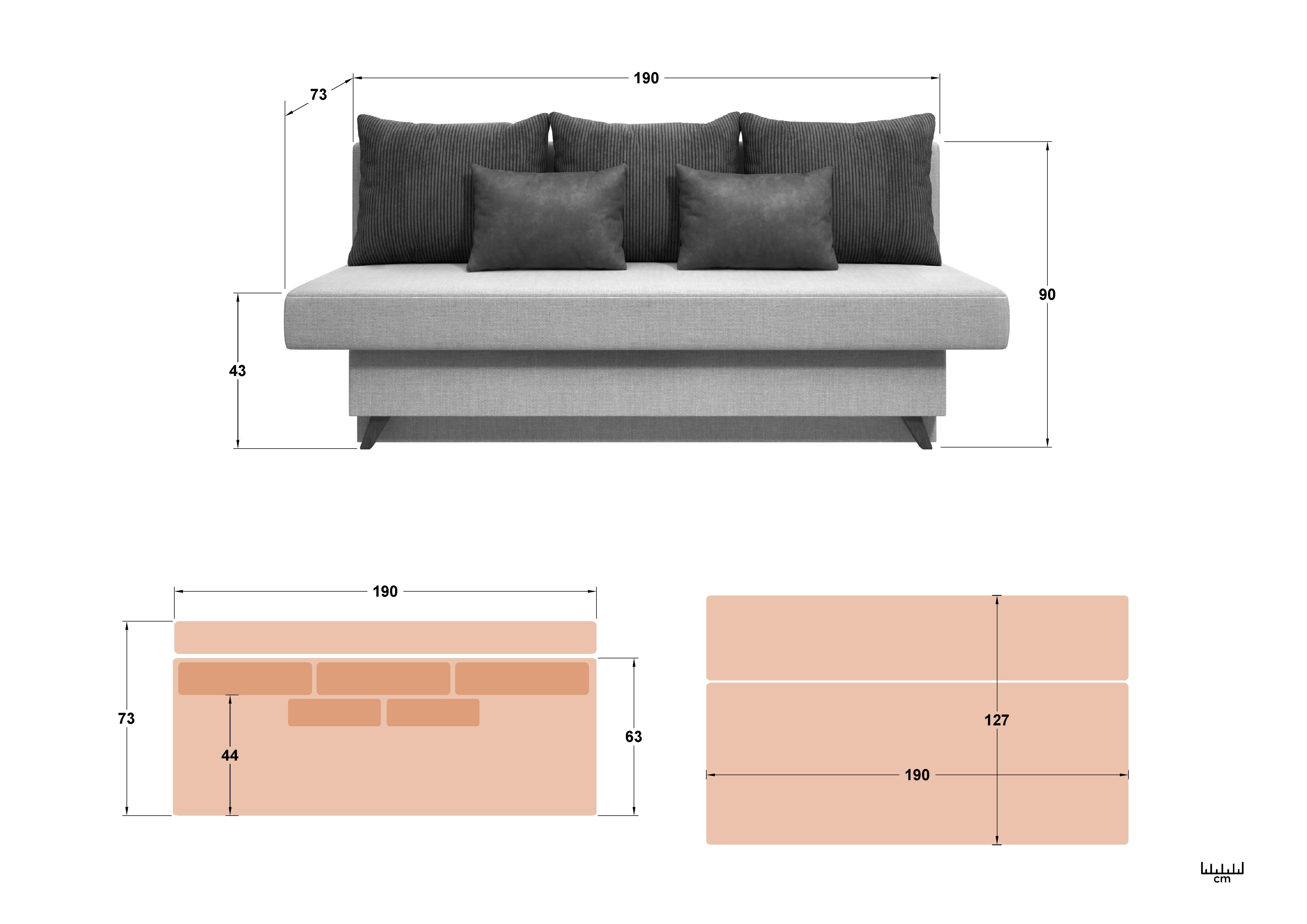 Extendable sofa Monty, beige + light brown + brown  2