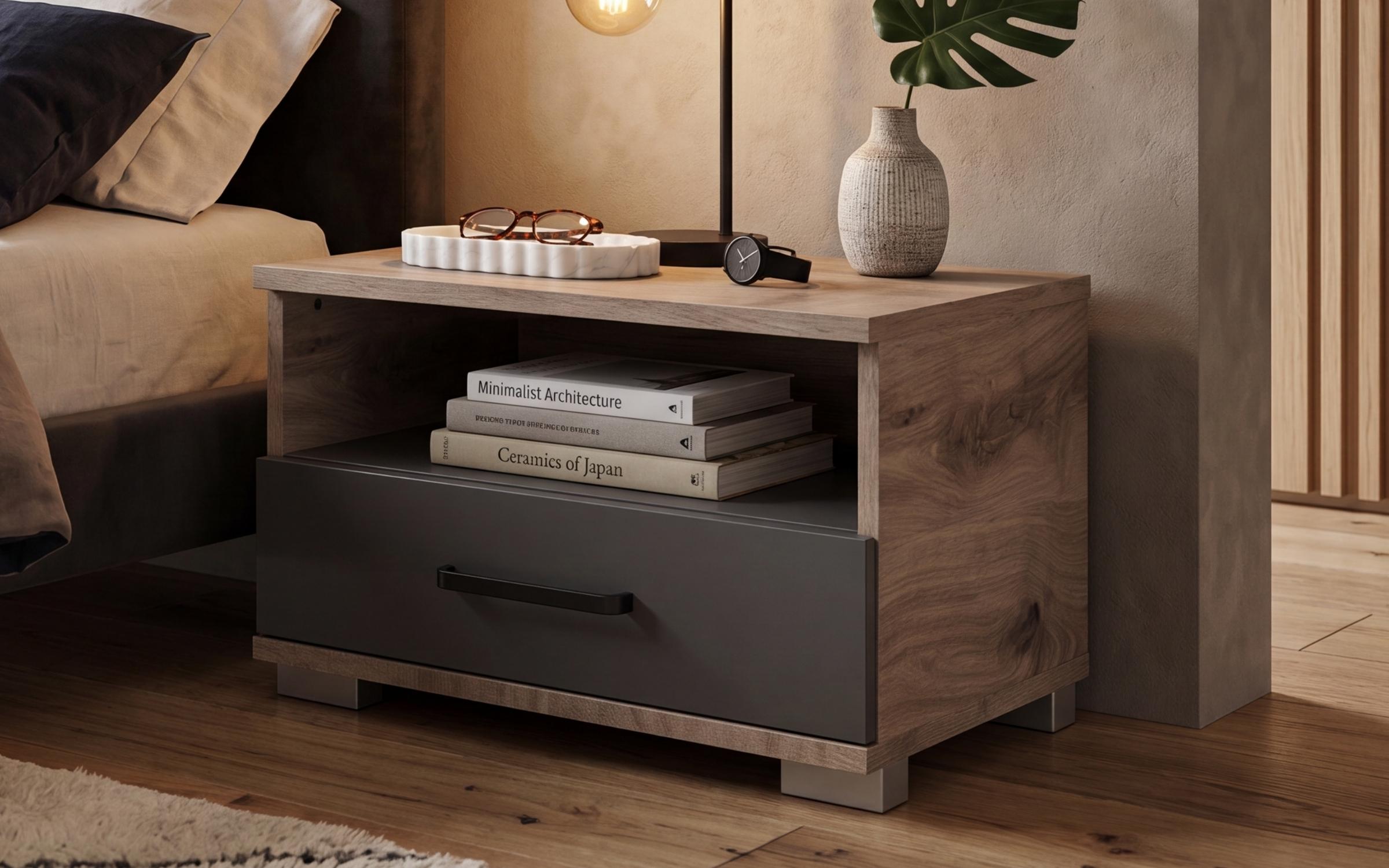 Bedroom furniture set for mattress 160/200 Moretti, light Scandinavian oak + anthracite matt  10