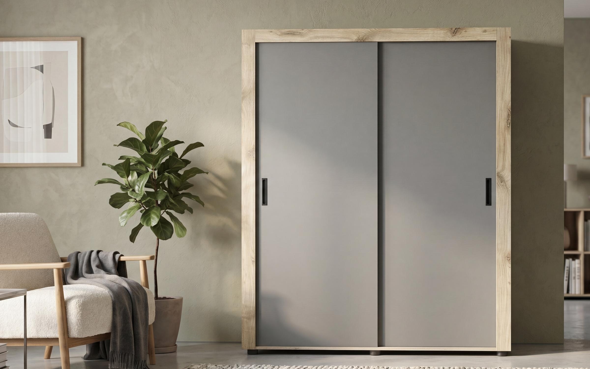 Wardrobe with sliding doors Moretti, light Scandinavian oak + anthracite matt  3