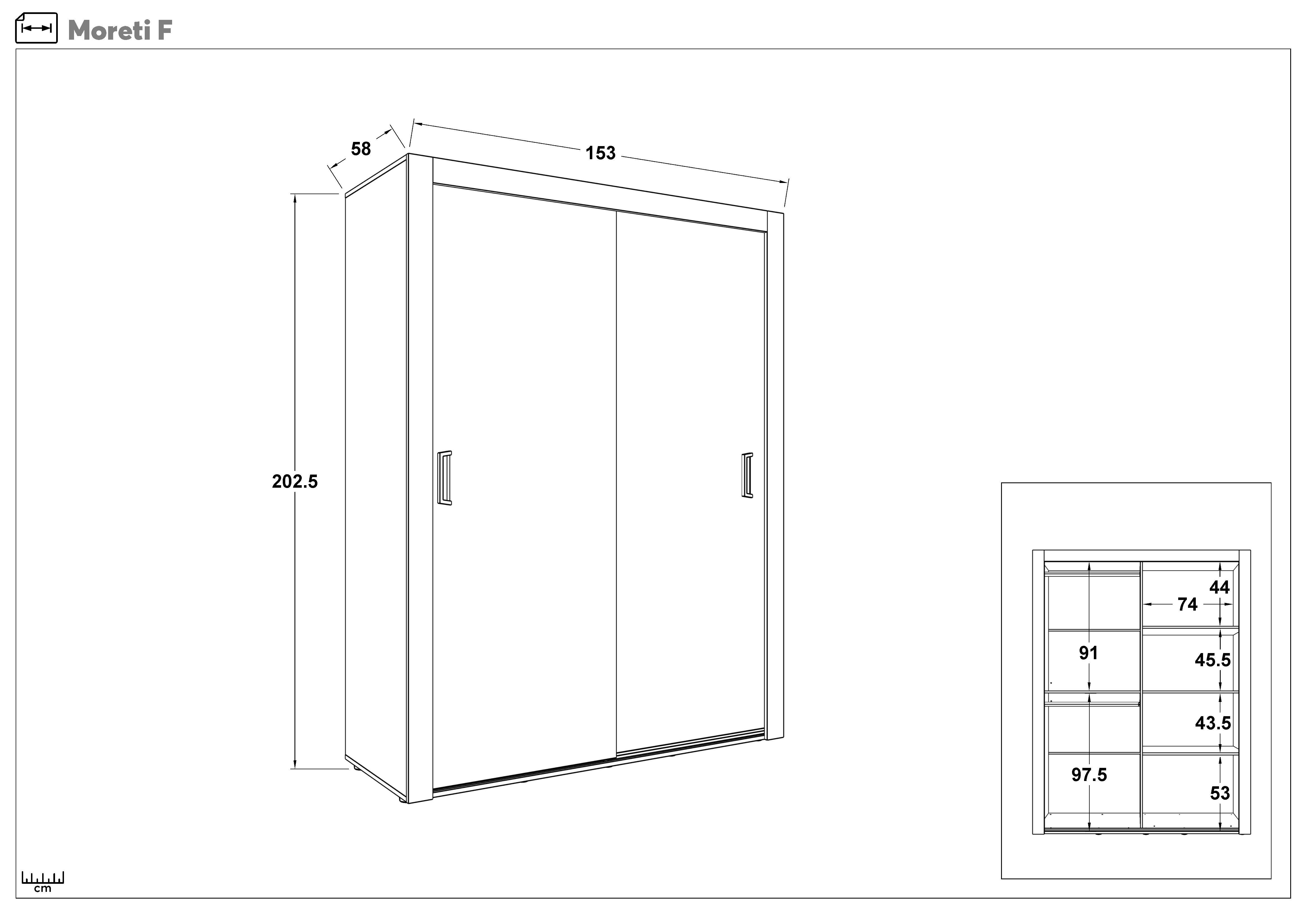 Wardrobe with sliding doors Moretti, light Scandinavian oak + anthracite matt  2
