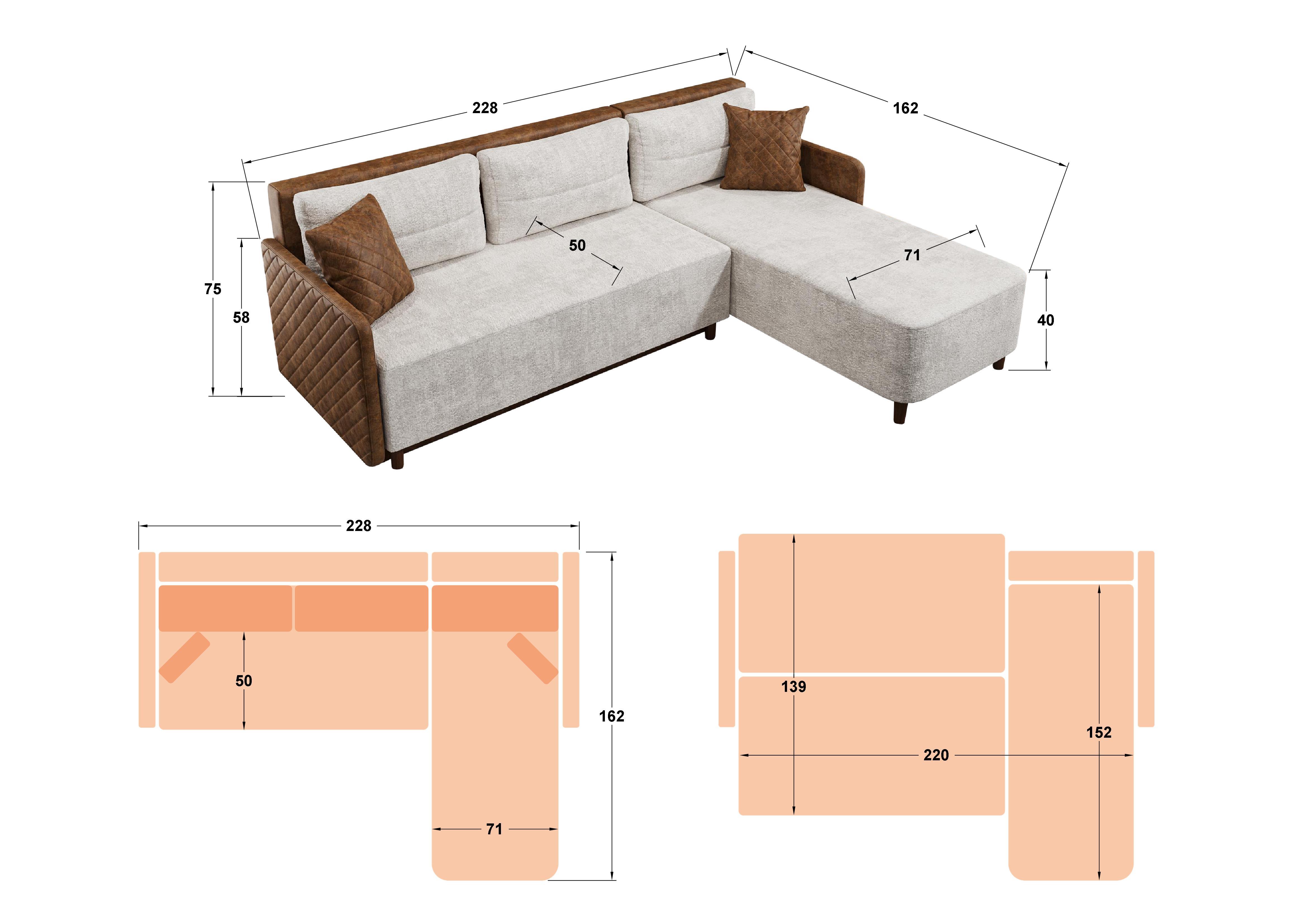 Extendable sofa Moretti, beige + brown leather  2