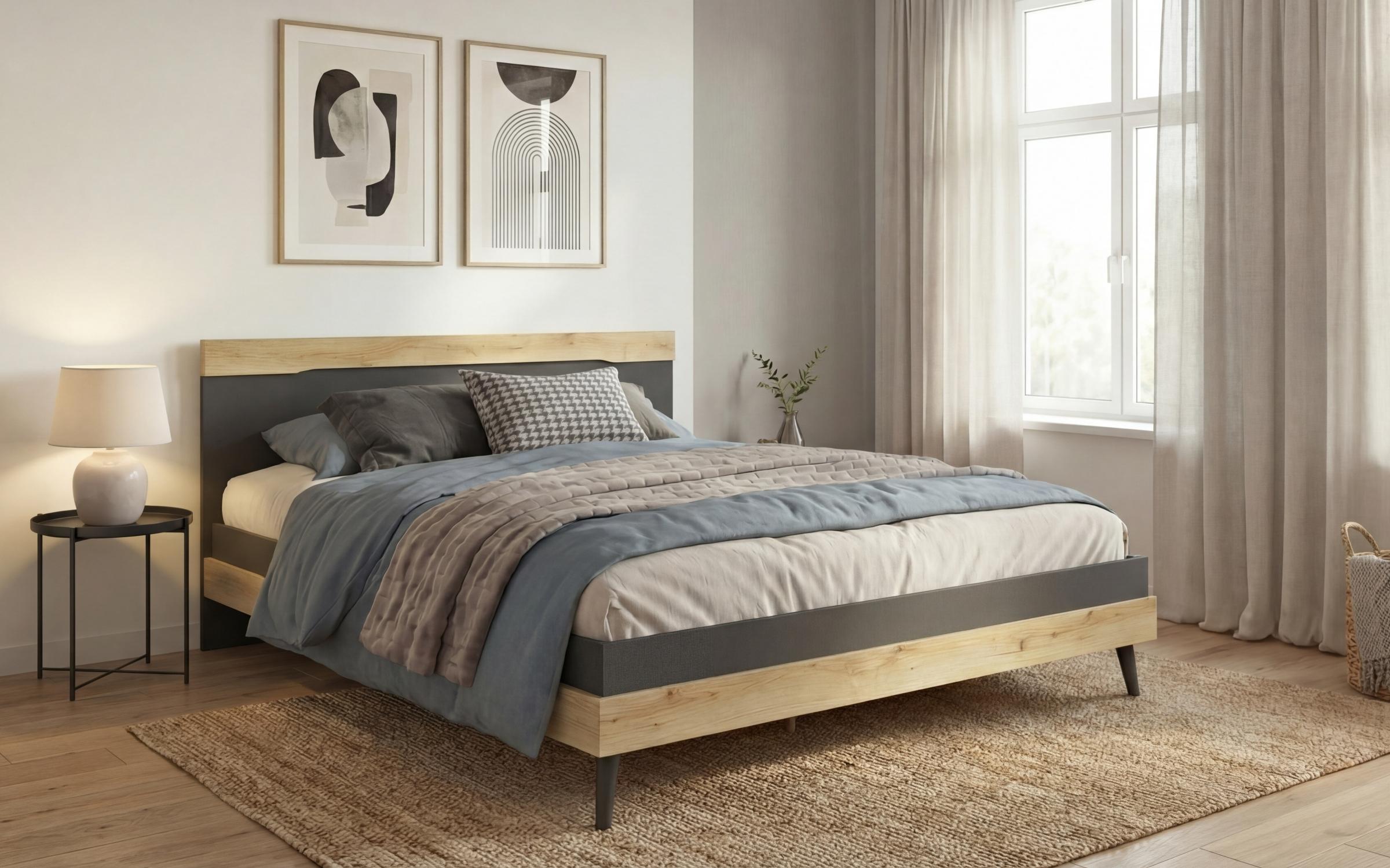 Bedroom furniture set for mattress 160/200 Murphy, anthracite matt + Evoke oak  6