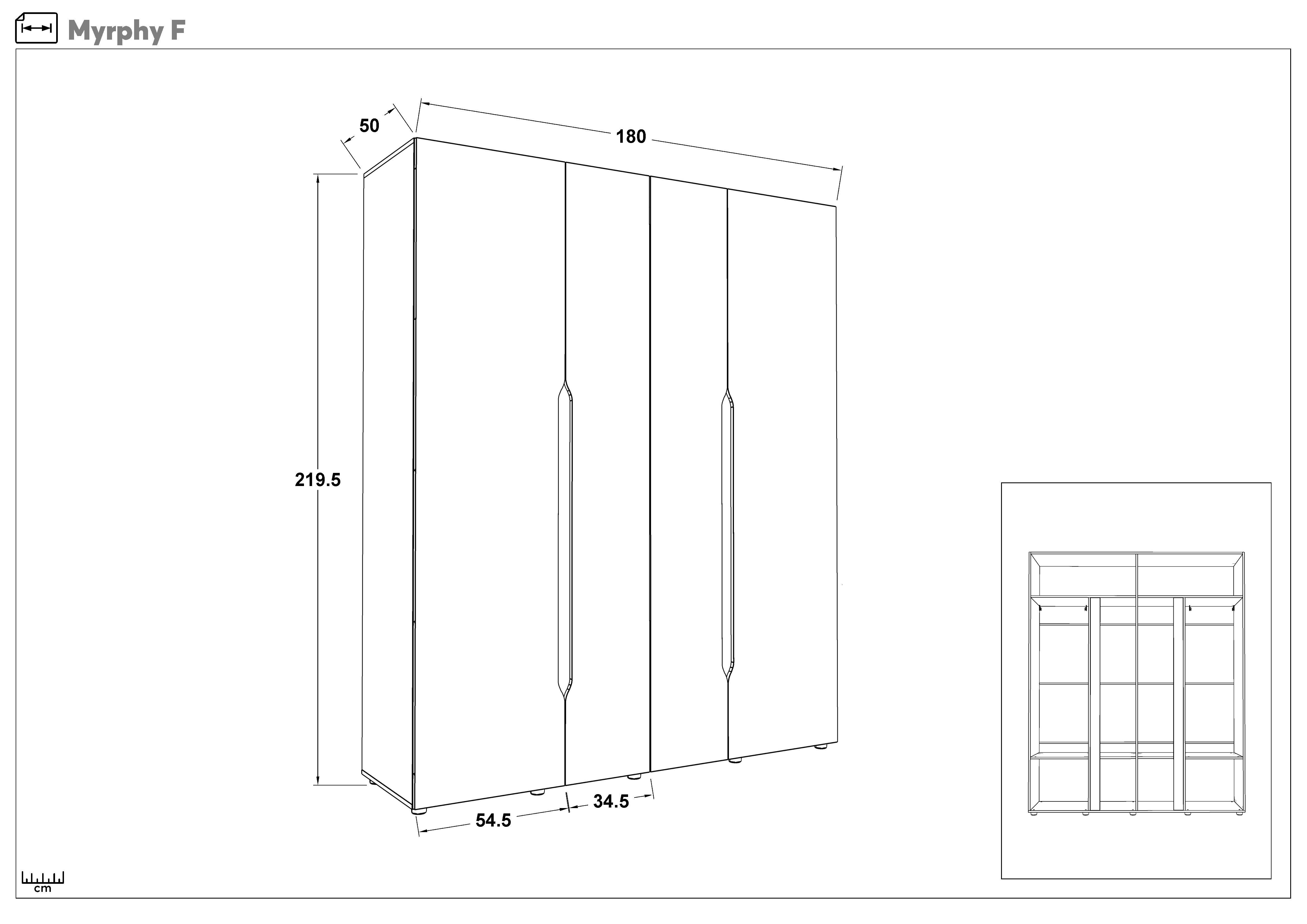 Four-winged wardrobe Murphy, anthracite matt + Evoke oak  2